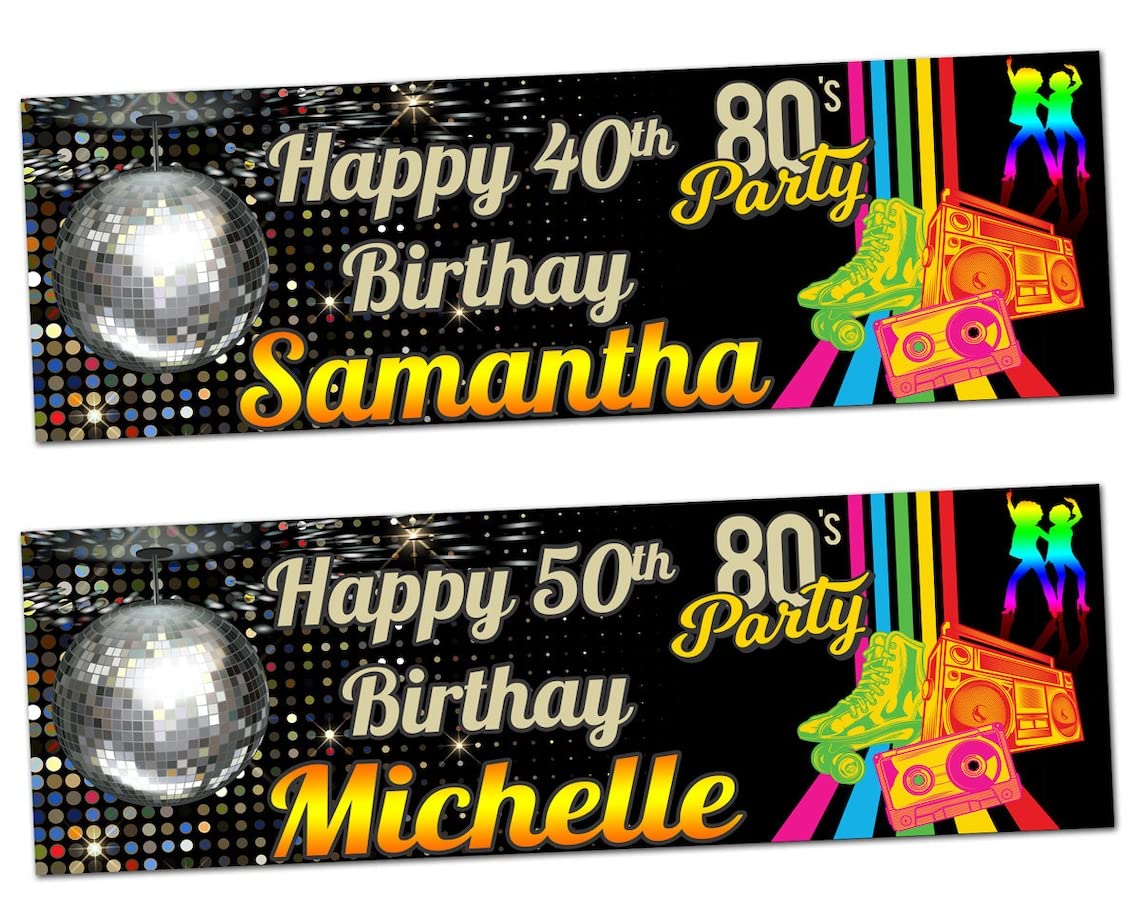 2 Banner Personalizzati Festa Anni '80 – Tema Discoteca, Poster Con Nastro Cassetta E Pattini, Decorazione Interni/Esterni