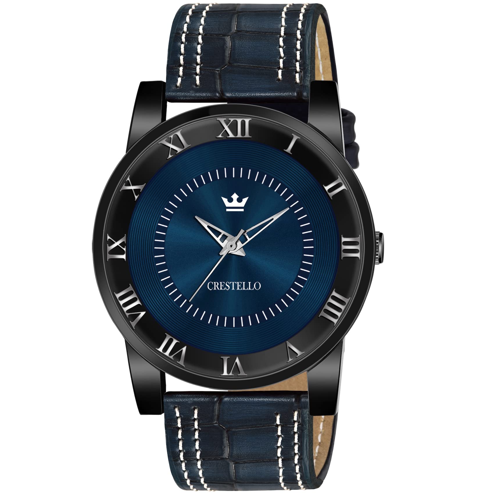 CRESTELLO Blue Leather Strap Analog Wrist Watch for Men (Blue Dial) | CR-BK012LTH-BLU (B0BD2869XX) Amazon Price History, Amazon Price Tracker