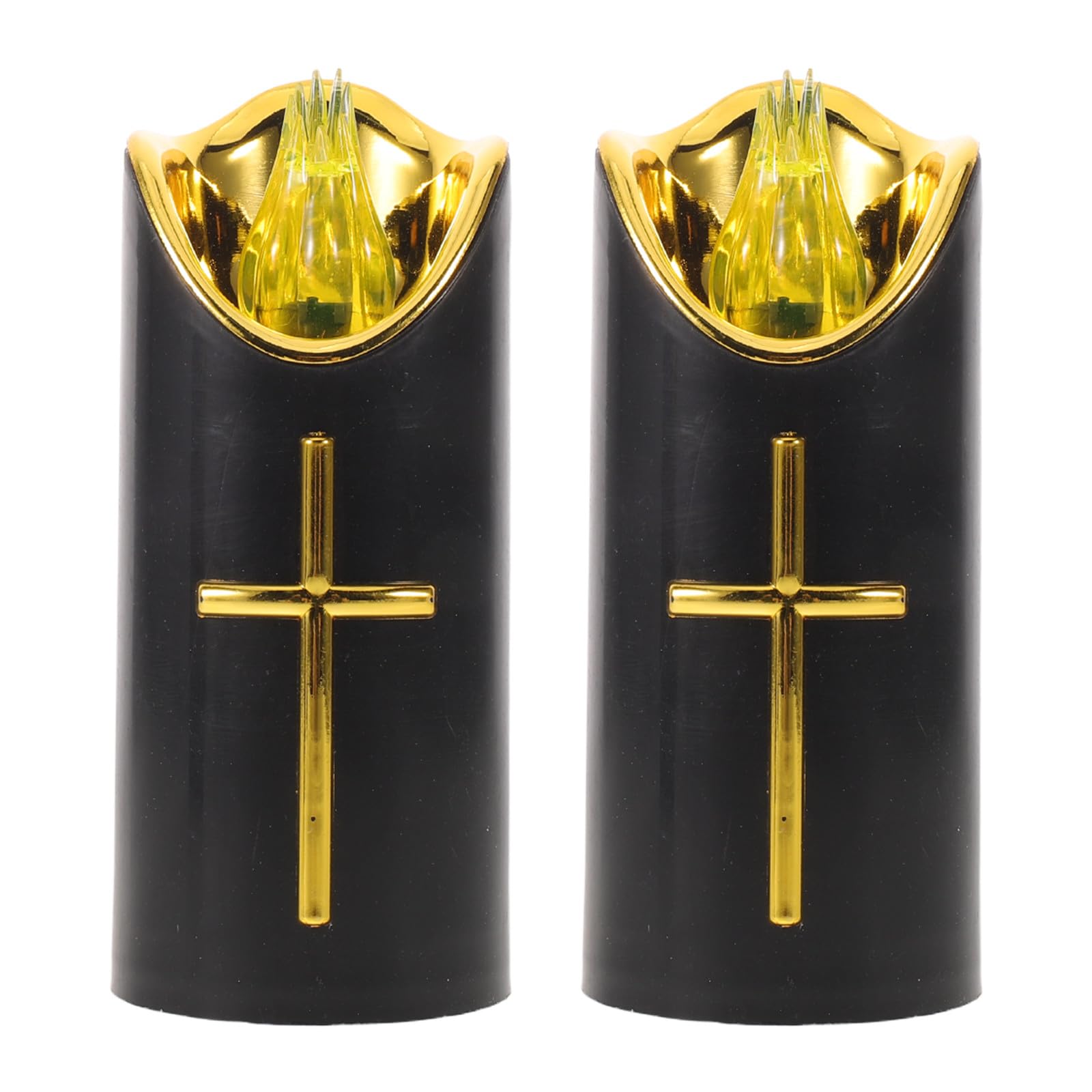 Cabilock 2-Pack Cross Cemetery Candle Lights, Flameless Led Devotional Candles, 4. 9" Battery-Operated Catholic Prayer Lamps for Grave Memorials, Outdoor Use, Black