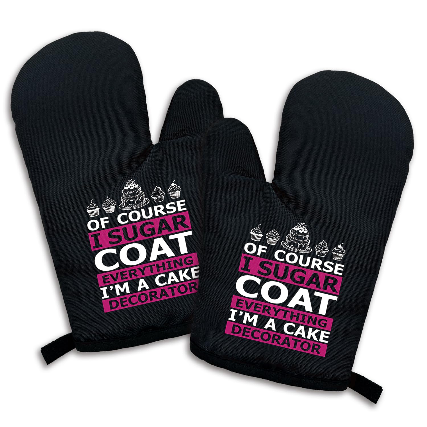 of Course I Sugar Coat Everything I'm A Cake Decorator, Funny Silicone Non-Slip Oven Mitts Sets of 2, Retro Baking Mitts, Kitchen Gift for Women, Bake Lover Gift