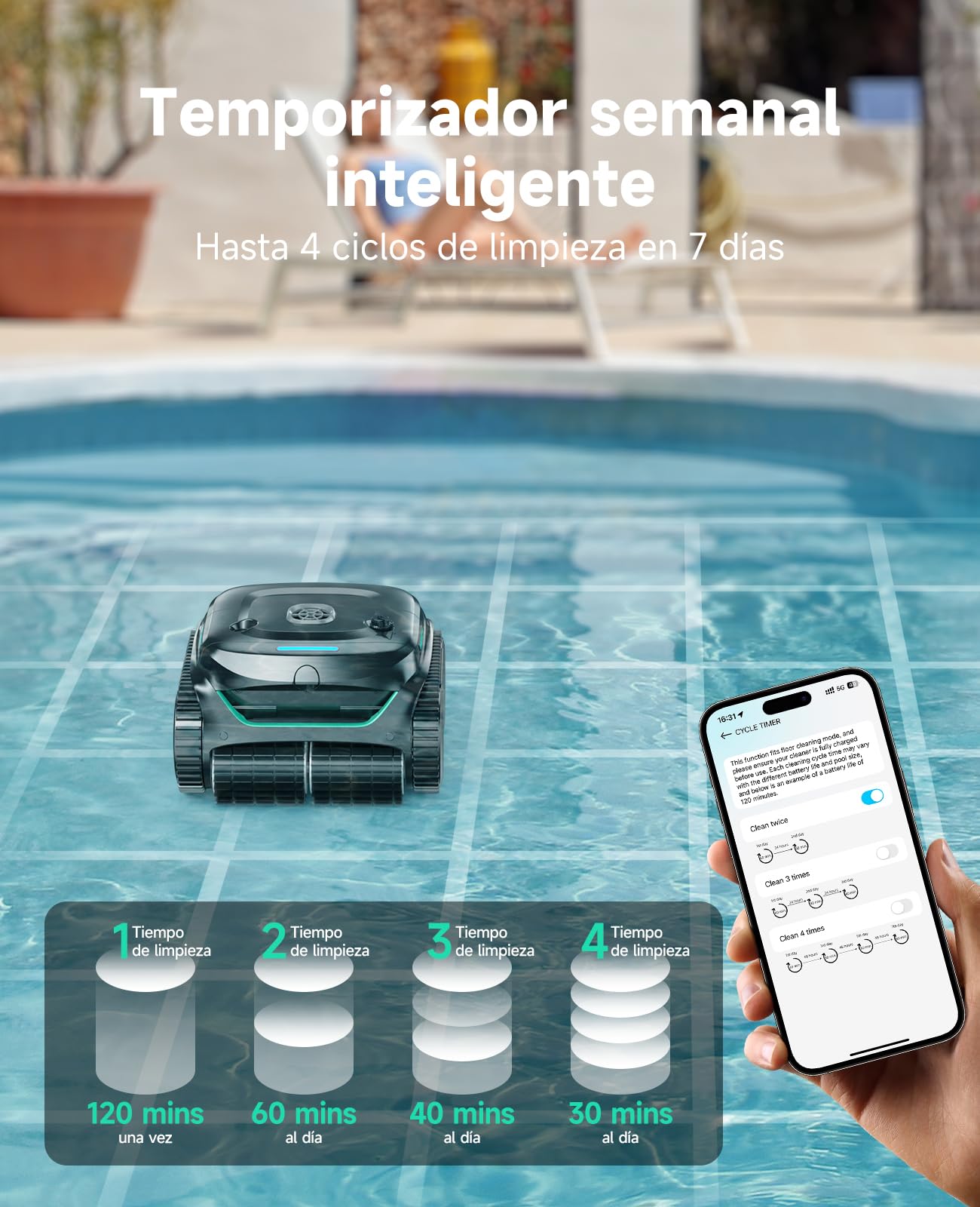 WYBOT C2 Limpiafondos Piscina Robot Inalámbrico, 3 Motores, Doble Filtración, Limpieza Paredes y Línea de Agua, Autonomía 180 Min, para Piscinas Enterradas hasta 150㎡, App(Verde carbón-Gris)