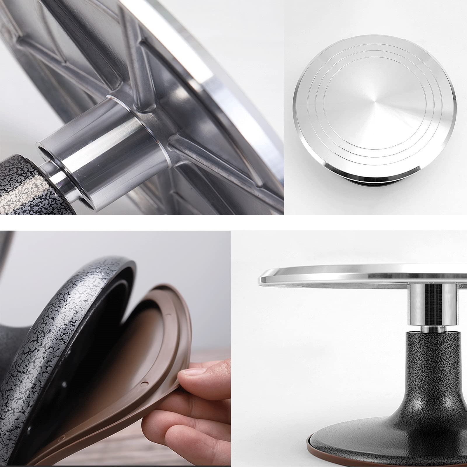 LIGUOYI Obrotowy stojak na tort obrotowy, obrotowy talerz do ciasta ze stopu aluminium, 25 cm 30,5 cm 35,5 cm okrągły gładki obrotowy talerz, silikonowa antypoślizgowa mata, trójsegmentowe koło skalowe, artykuły do pieczenia ciast