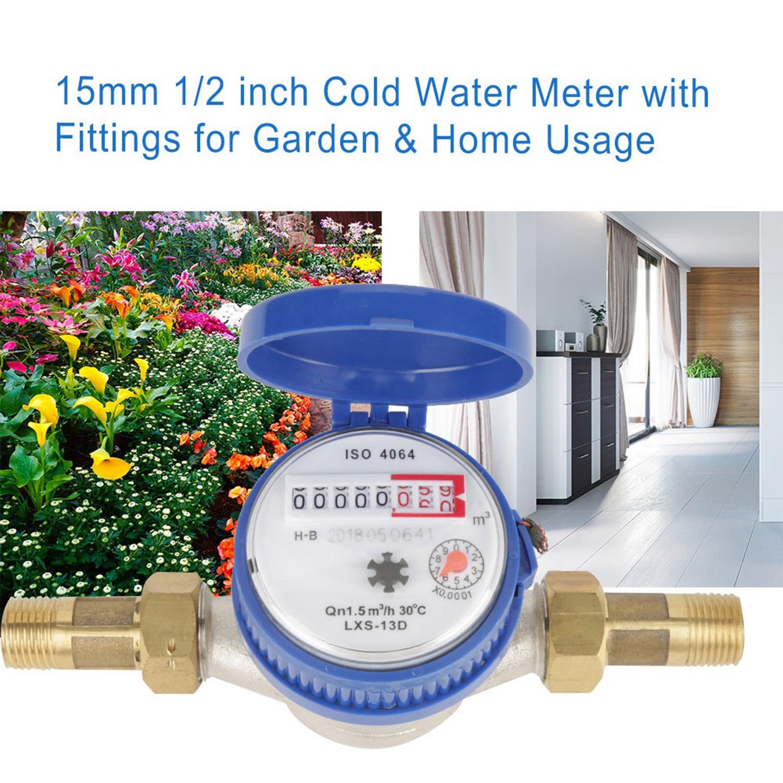 Socobeta Medidor de Agua Fría Confiable de 15 Mm y 1/2 Pulgada para Uso en el Jardín y el Hogar con Cubierta Protectora, Rendimiento Estable Lectura Clara para Todas Las Edades
