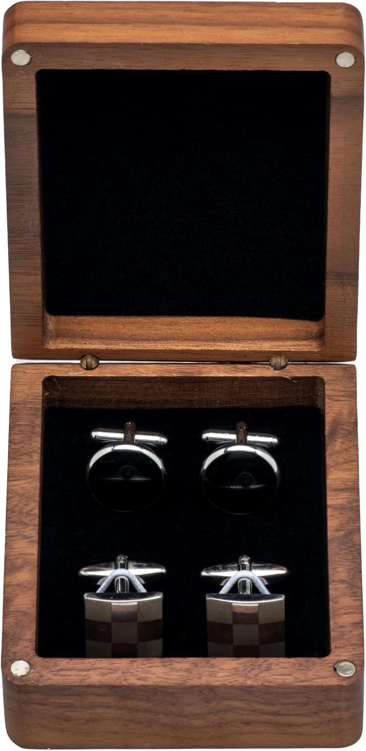 Natural Walnut Wood Cufflinks Box, Storage Case Holds 2 Pairs with Soft Velvet Lining for Gifting to Groomsmen & Fathers image 3