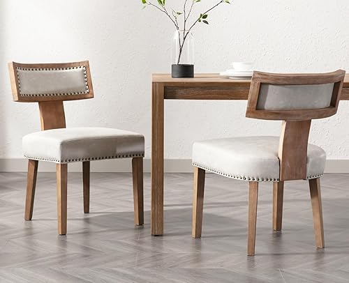 Miniatura 48 de EALSON Juego de 2 sillas de comedor modernas de mediados de siglo, sillas de cocina tapizadas de lino, sillas de comedor de granja, sillas Nailhead