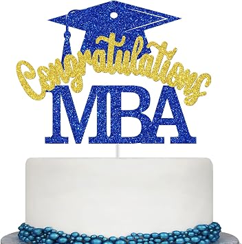 Congratulations MBA Cake Topper, MBA Graduation Decorations, Congrats Master, Mastered It, MBA College Graduation Party Decorations Blue and Gold Glitter