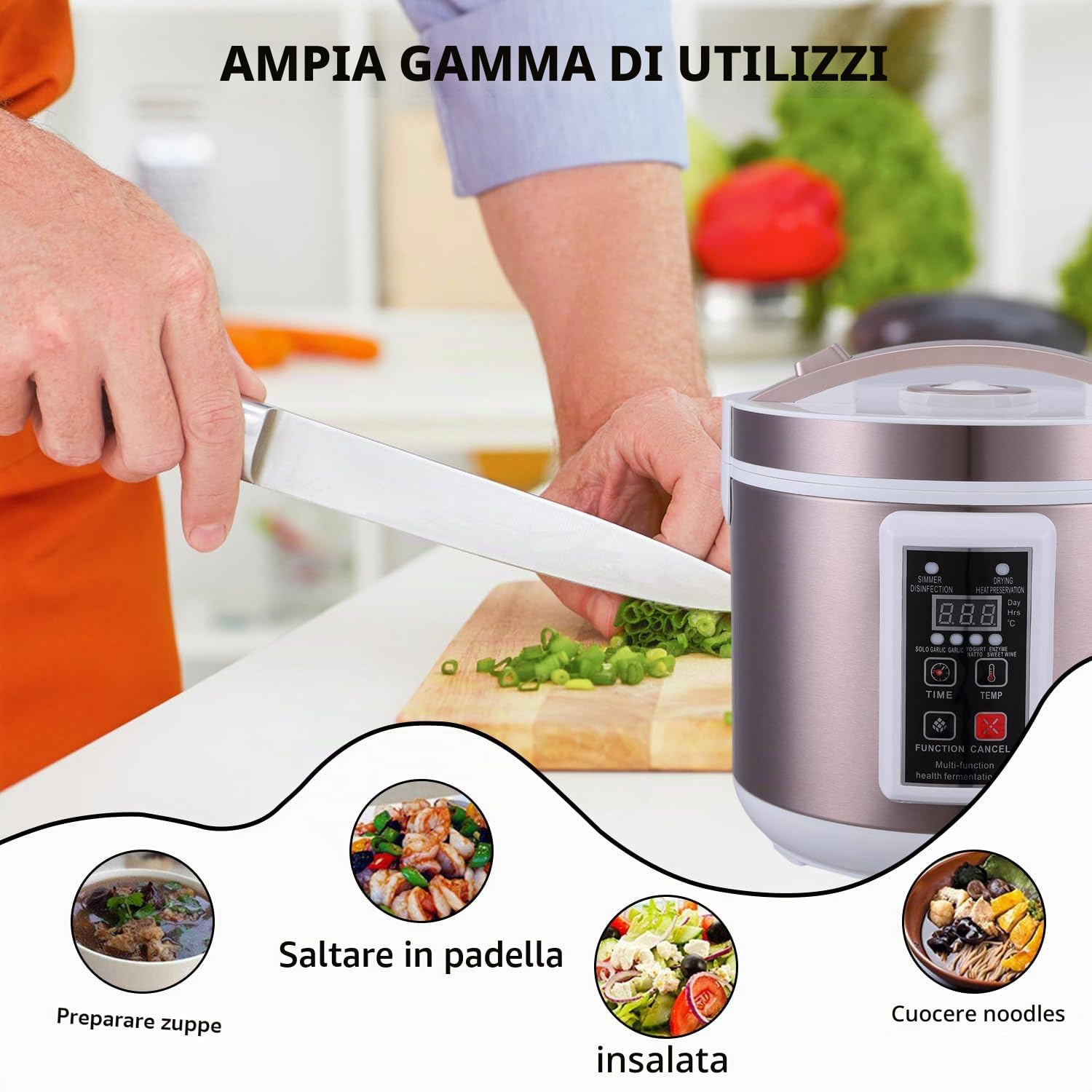 Macchina per la fermentazione dell'aglio nero, scatola per fermentazione aglio da 5L, fermentatore per aglio nero con supporto per aglio a 2 strati in acciaio inossidabile, fermentazione rapida di 168