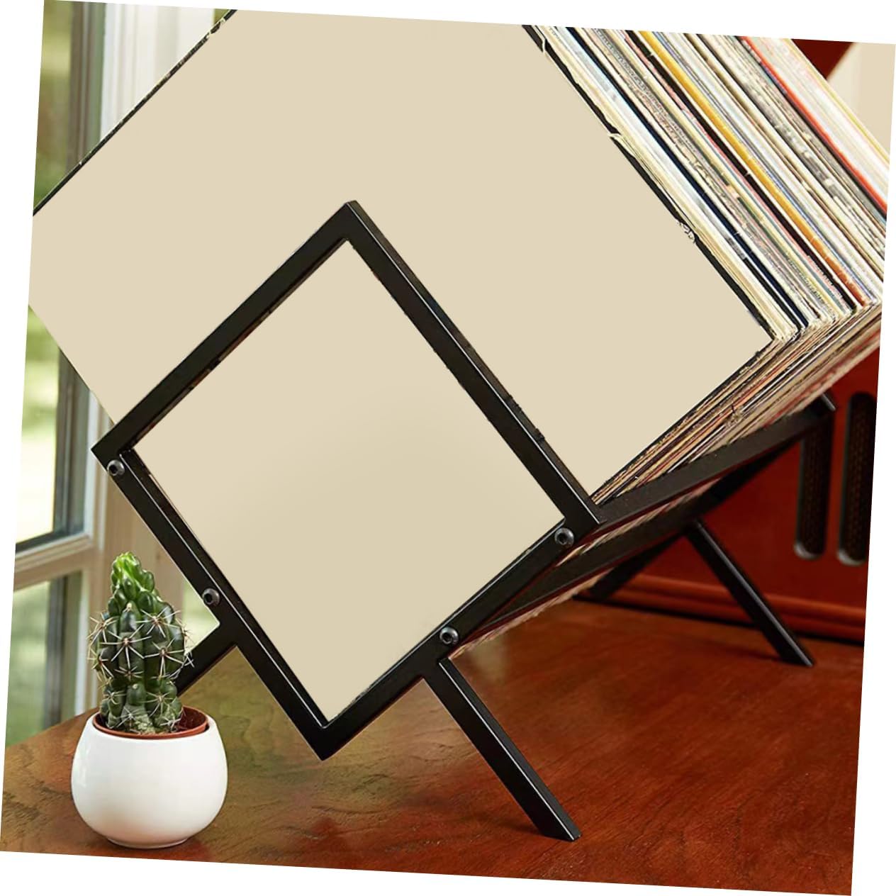 Vinyl Record Display Rack and Desktop Book Storage Organizer Elegant Bookshelf for Home Office and Bedroom Multi-Functional Magazine Holder and Cd Rack for Stylish Organization