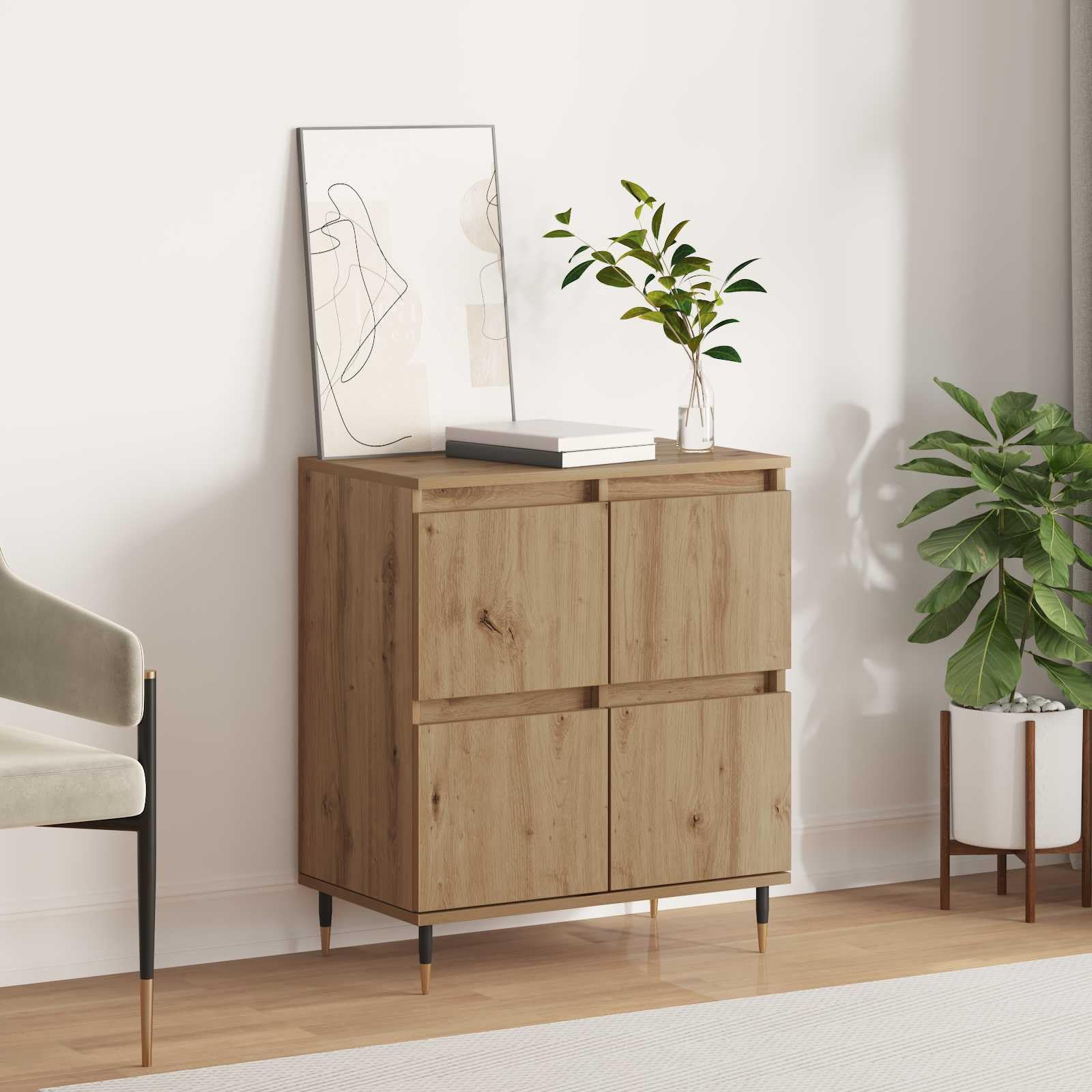 Aparador de madera estable con diseño nórdico en roble acabado Artisan