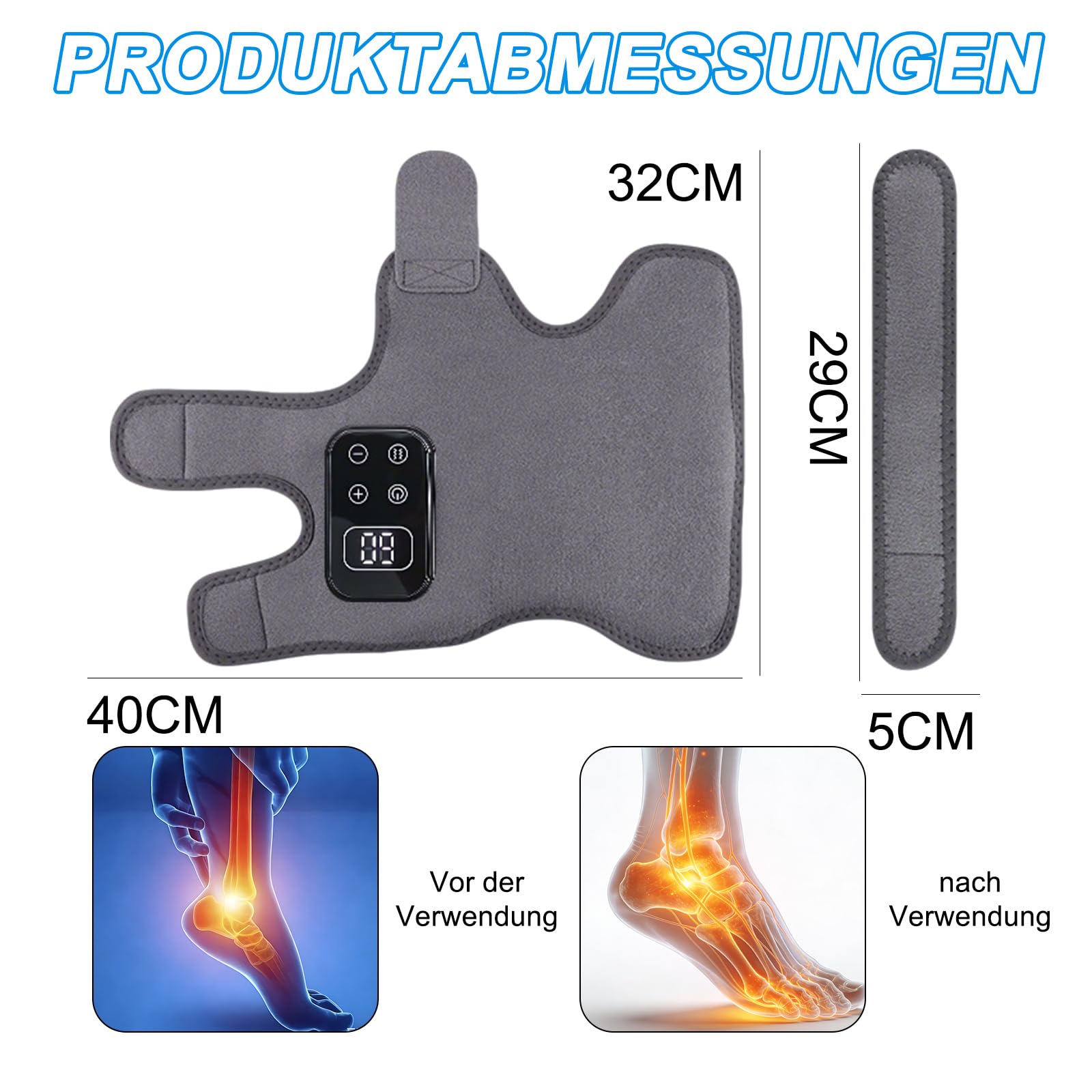 Fussmassagegerät,kabelloses elektrisches Fußmassagegerät für Schmerzlinderung & Durchblutung,3-in-1 Triple Therapy Foot Massager mit 2000mAh Akku,6 Heizstufen bis 65°C,Gesundheit Geschenk,2 Stück grau