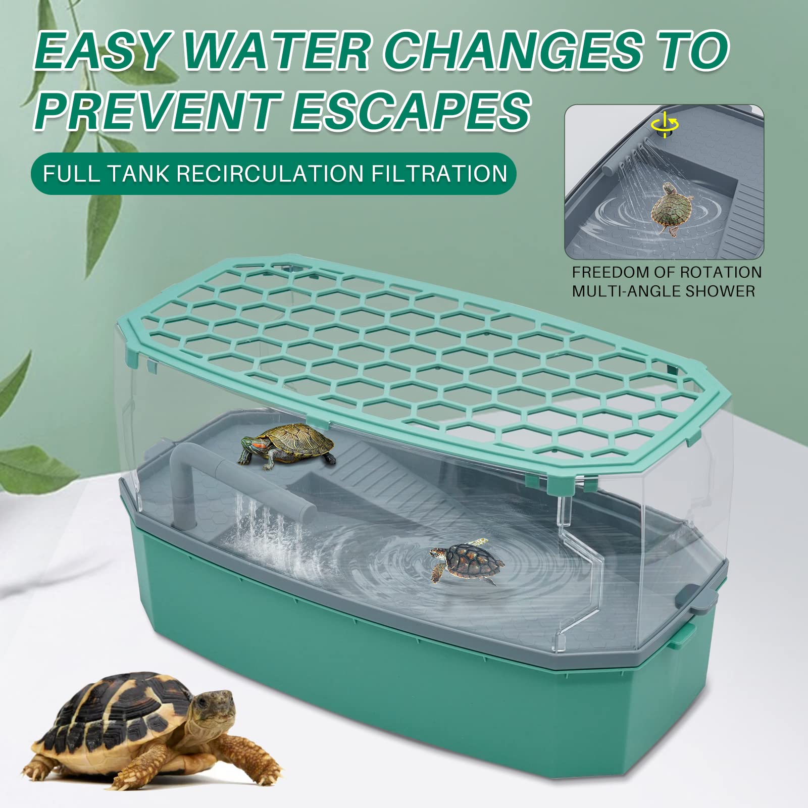 Turtle Tank Aquarium avec Pompe à Eau Habitat de Reptile Turtle Tank Terrarium Turtle Basking Platform avec Couche Filtrante du Système de Douche