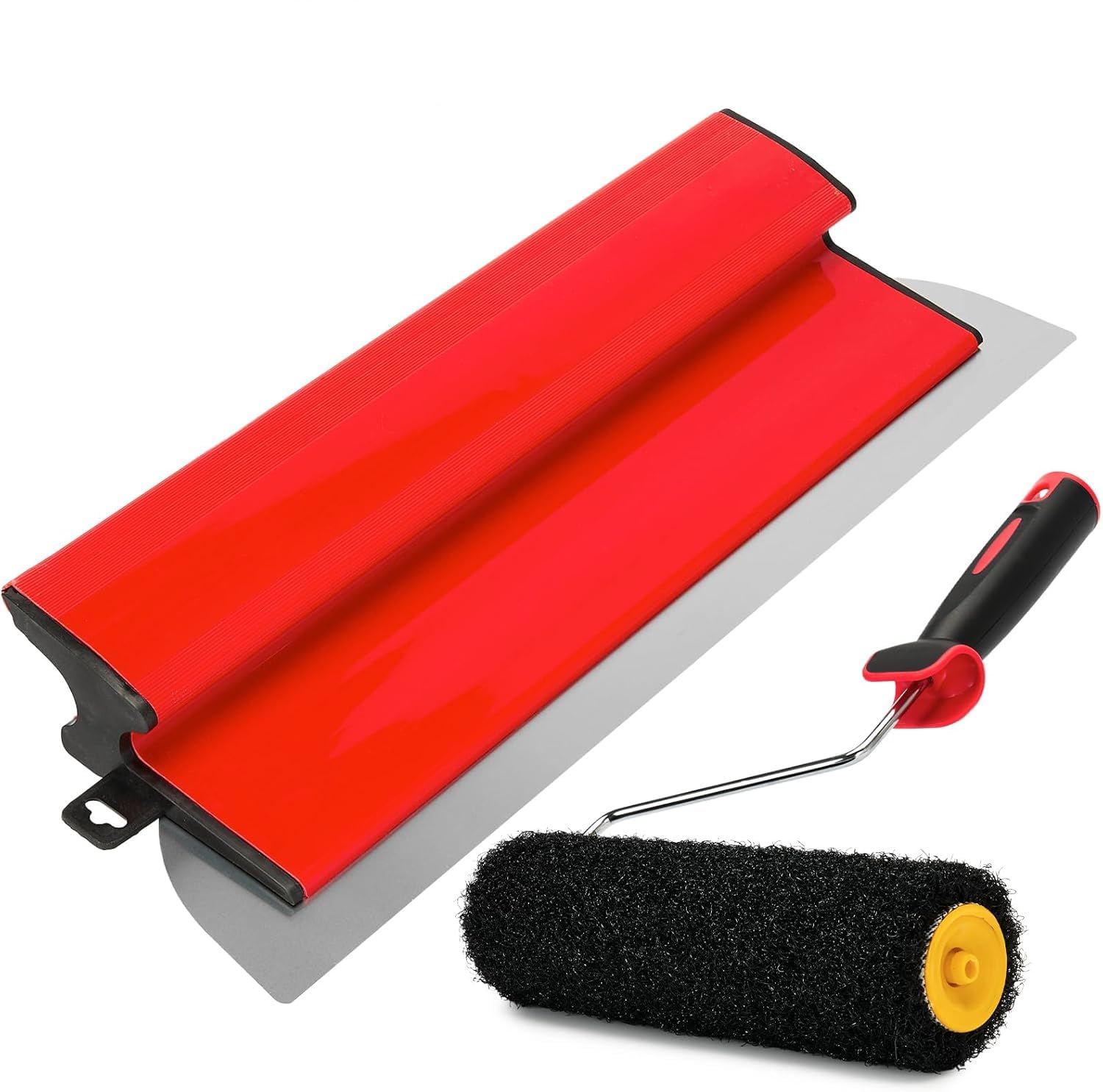 Espátula superficie 40cm (16") con rodillo 23cm, rodillo para rellenos, hoja acero inoxidable, herramienta espátula + rodillo recubrimiento para grandes áreas, decoración paredes,construcción