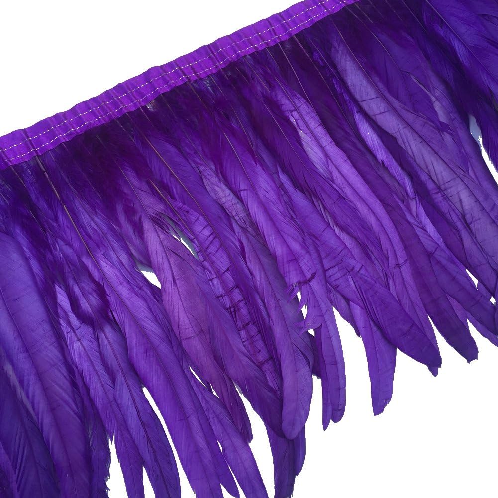 Sowder Rooster Feather Fringe Trim 12-14" in Width Pack of 1 Yard(Purple)
