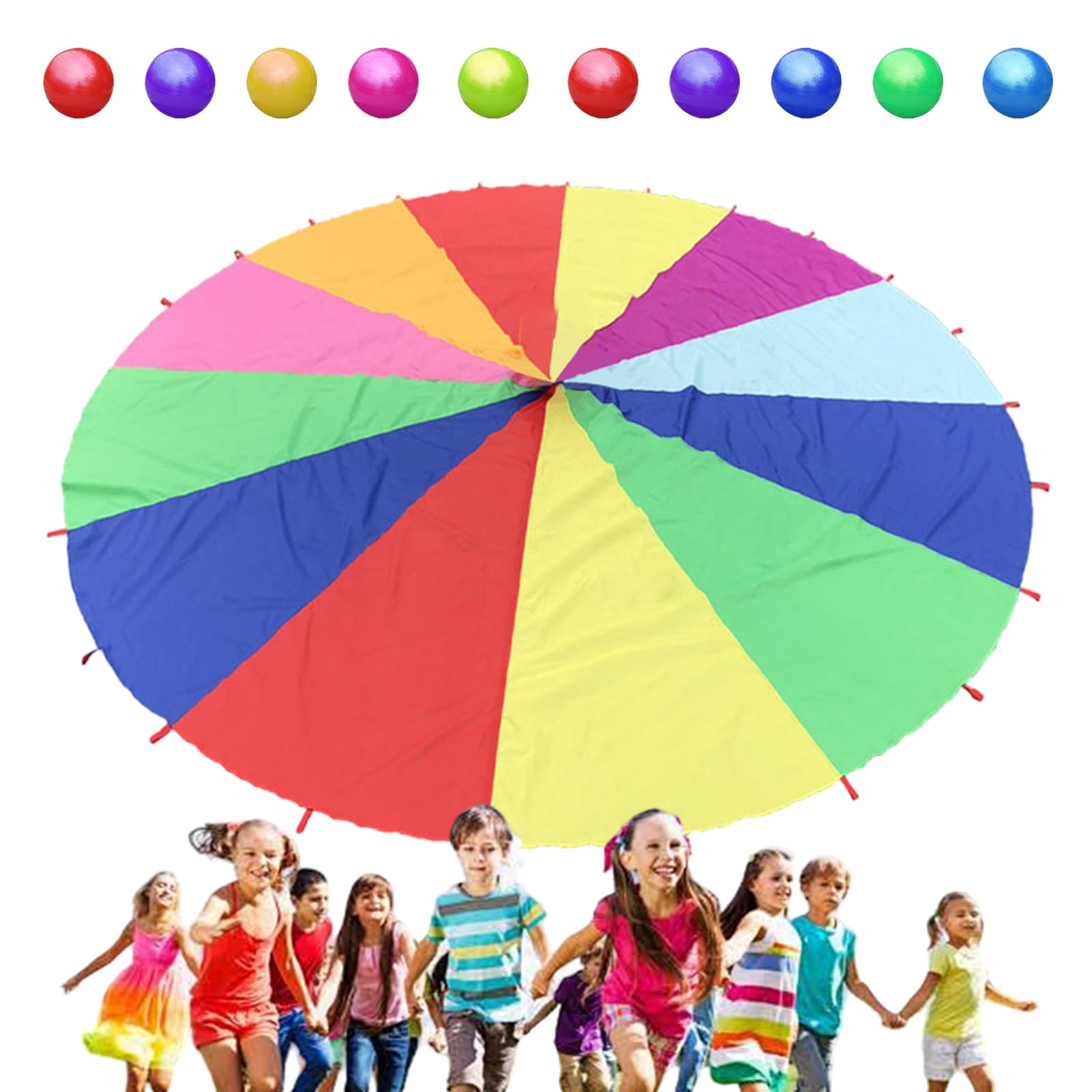 Kids Parachute - Cooperative Group Juego De, Juego De Paracaídas Multicolor con Pelotas | De Paracaídas De Gimnasia De 6 Pies, Actividades De Coordinación De Trabajo En Equipo De