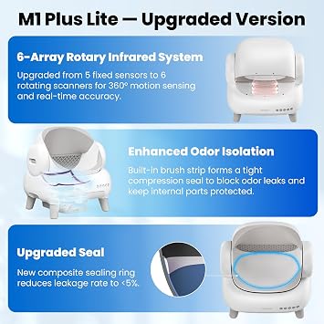 Neakasa M1 Plus Lite Self-Cleaning Litter Box, Open-Top Design for Large Cats, Automatic Cleaning with App Control, White