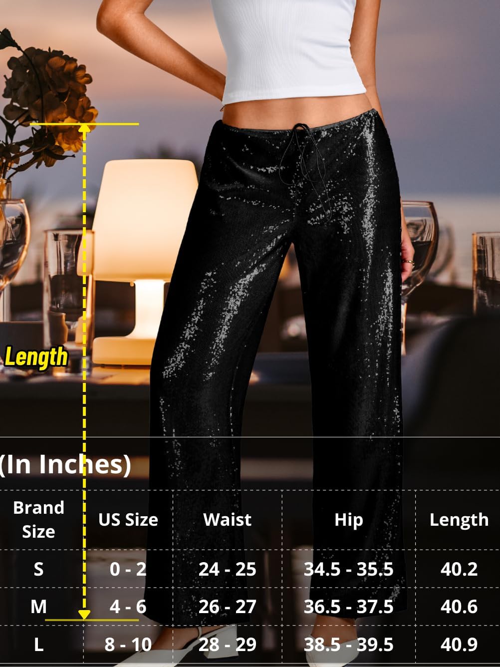 Sequin Pants,Low Rise Wide Leg Sparkly Bottoms for Women,Glitter Disco Concert Rave Outfit - Image 6