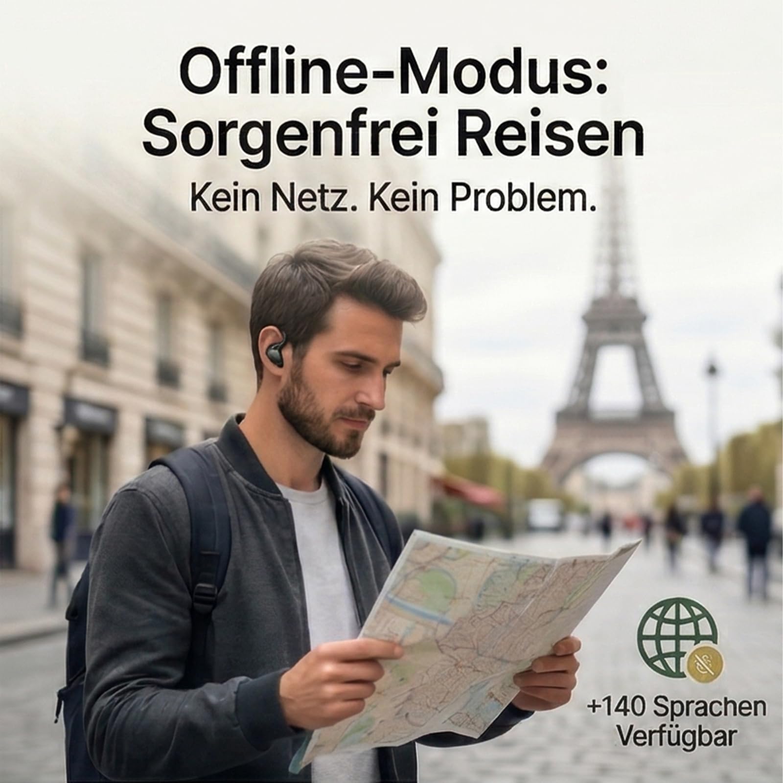 Reiteag Sonabuds Übersetzer Ohrhörer, TalkBuds Übersetzer Kopfhörer, Bluetooth Kopfhörer mit Echtzeit Übersetzung in 145 Sprachen, HD Sound, Ladeetui, Anrufmodus & Musik, Tragbar (Schwarz)