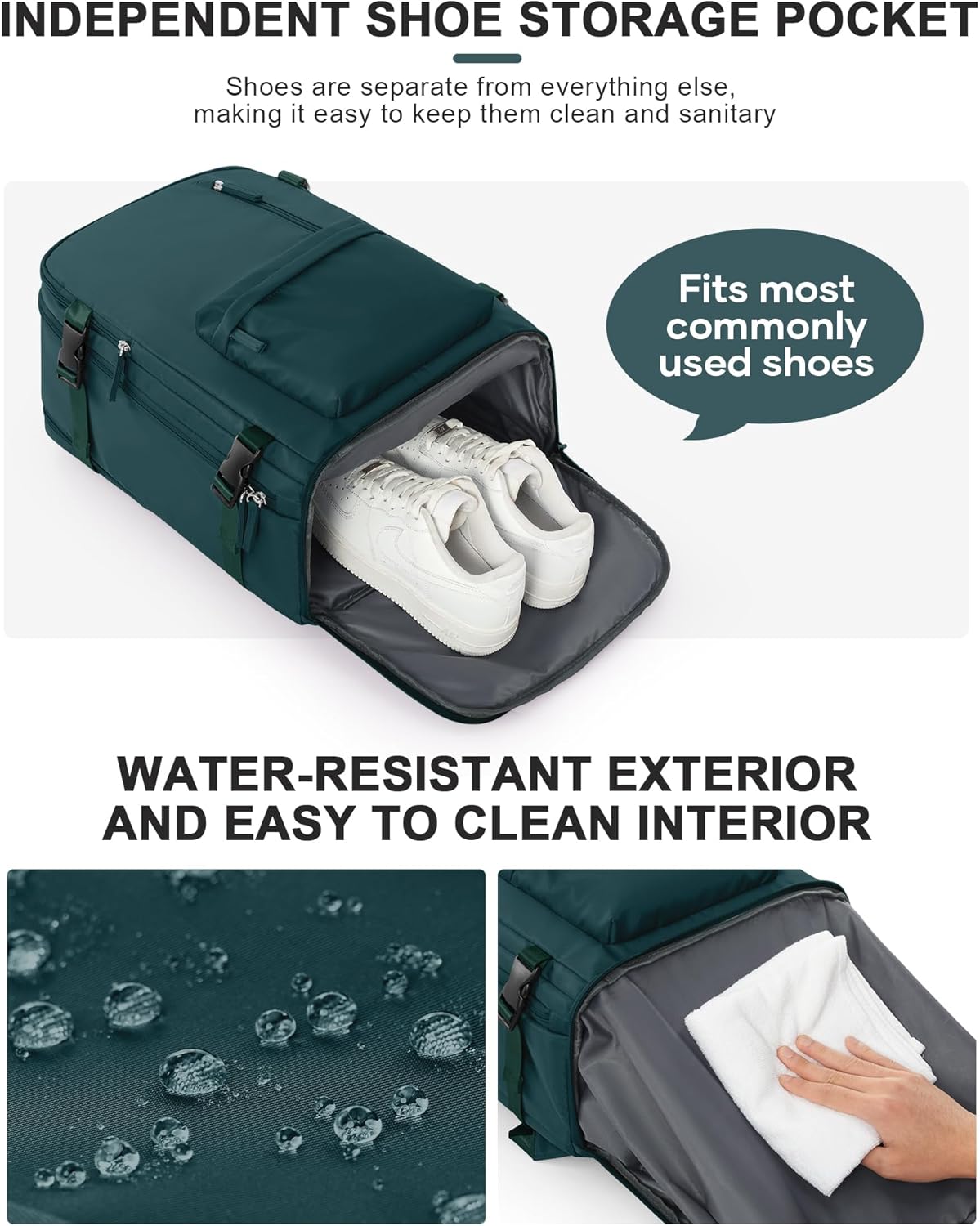 VGCUB Large Travel Backpack with Vacuum System Carry on Personal Item Storage Compression Seal Bags for Clothing with Pump Work Business Vacpack Laptop Backpack for Women Men Peacock Blue - Image 8