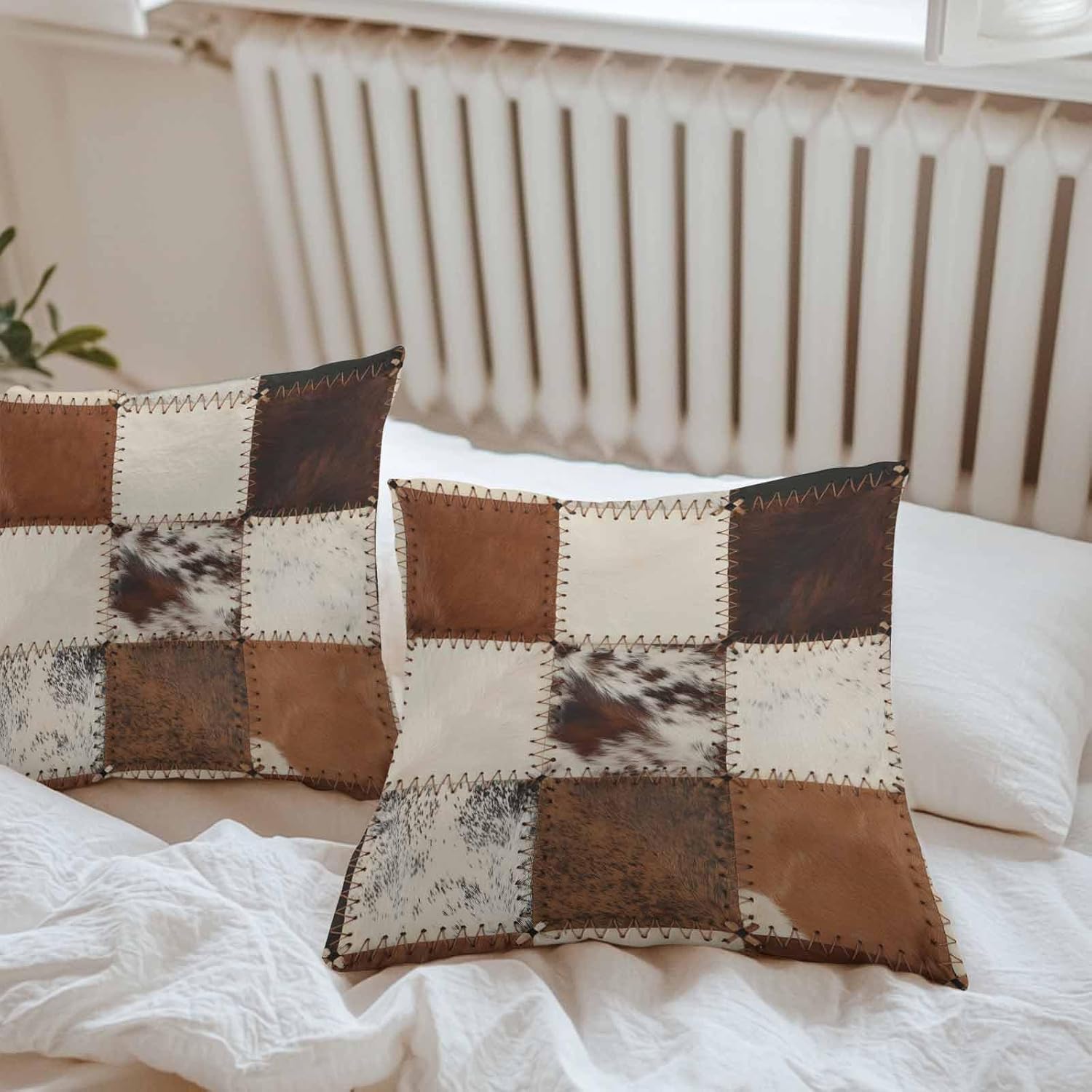 Outdoor Waterproof Throw Pillow Covers Set of 2 Cowhide Pillowcases 26x26 Inches Cow Fur Print Animal Skin Brown Decorative Pillows Cushion Case Patio Pillows for Couch Bed Chair Garden