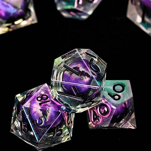 Miniatura 2 de UBEUCK DND Longan Dice, Dungeons & Dragons Edge Dados de resina afilada, 7 piezas de dados de núcleo líquido con caja de regalo. Troquel de resina