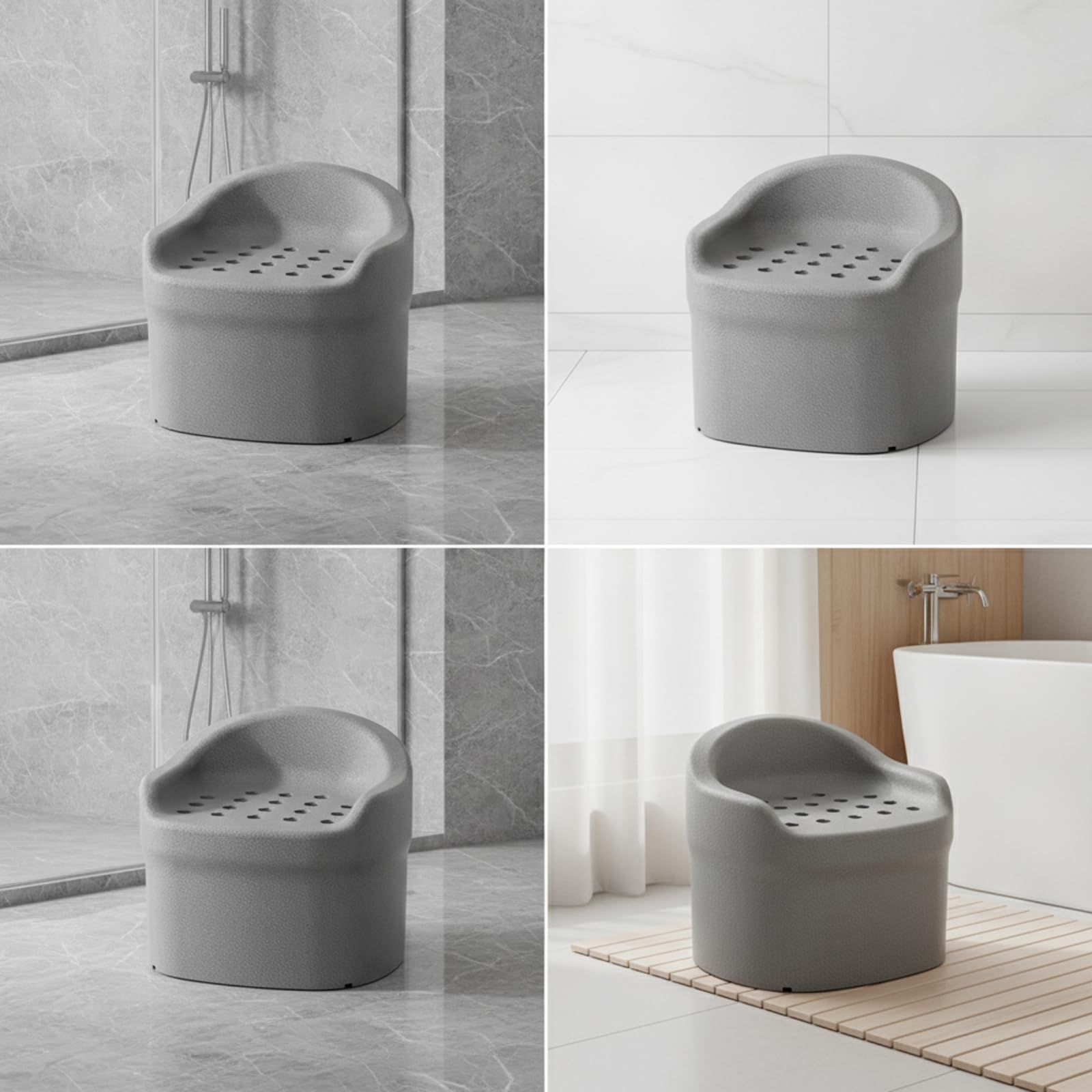 Sgabello da Doccia con Schienale Impermeabile Sgabello da Bagno con Schienale Antiscivolo Sedia Doccia Fori di Drenaggio per le Persone Anziane, Grigio