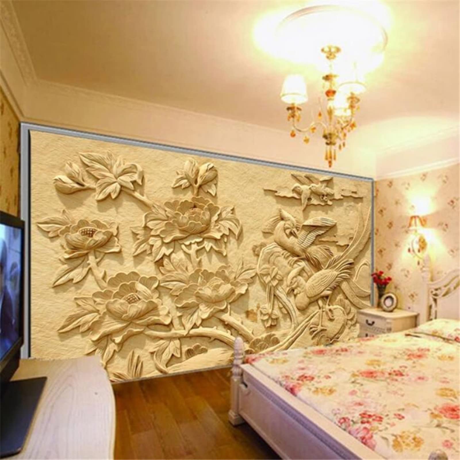 Tapeta ścienna żółta i kwiaty szer. 300 x wys. 210 cm mural ścienny 3D tapeta naklejki do salonu sypialni niesamoprzylepne