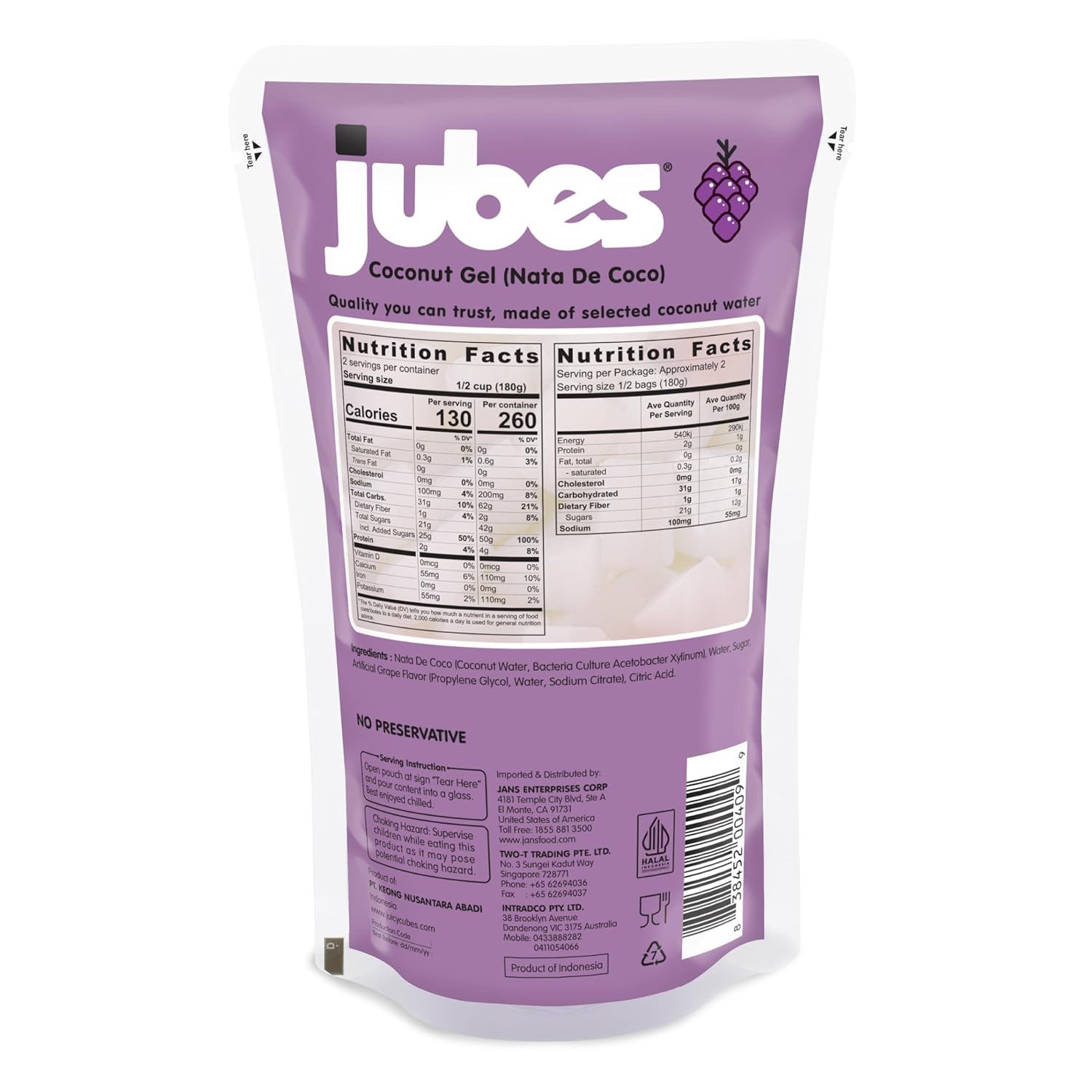 Jubes Grape Nata De Coco Jelly Cubes (12.7 oz, Pack of 6) - Grape Coconut Jelly Cubes for Sago - Coconut Gel in Syrup Toppings for Fruit Tea, Boba, Bubble Tea, Drinks, Desserts Yogurt, Ice Cream, Beverage