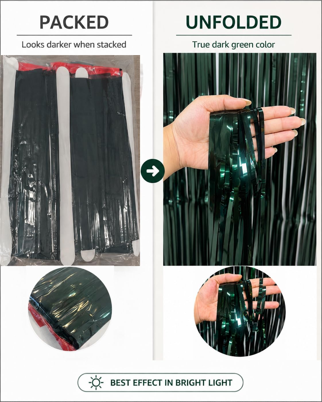 Dark Green Foil Fringe Curtain, 2 Pack 3.3x8.21ft Tinsel Foil Fringe Curtain Streamers Backdrop for Birthday Jungle Party Dinosaur Animal St Patrick's Day Christmas Party Decorations