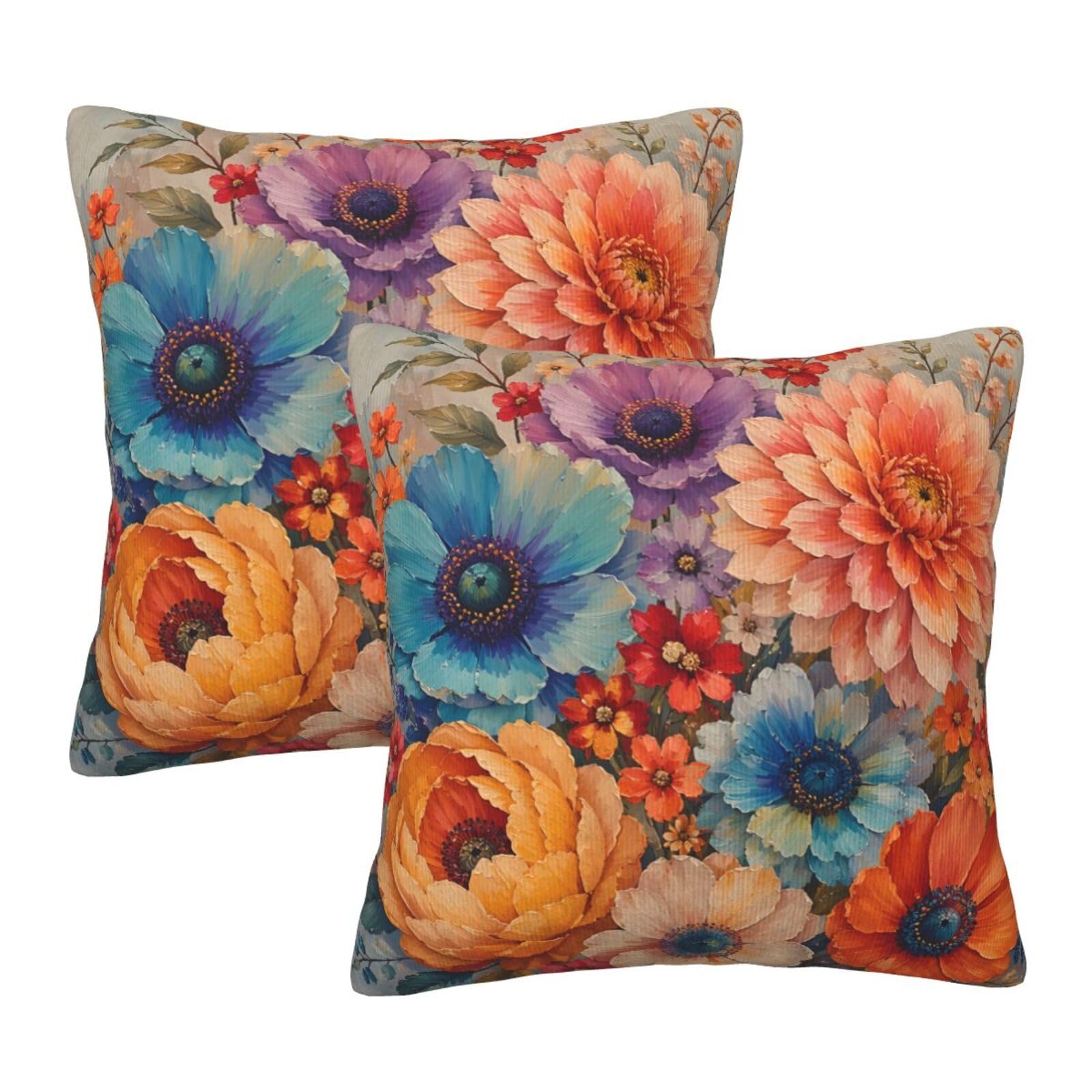 WUWOLI Boho Flower Throw Pillow Covers 18x18 Set of 2, Pillowcases for Sofa Couch Bedroom Living Room Car