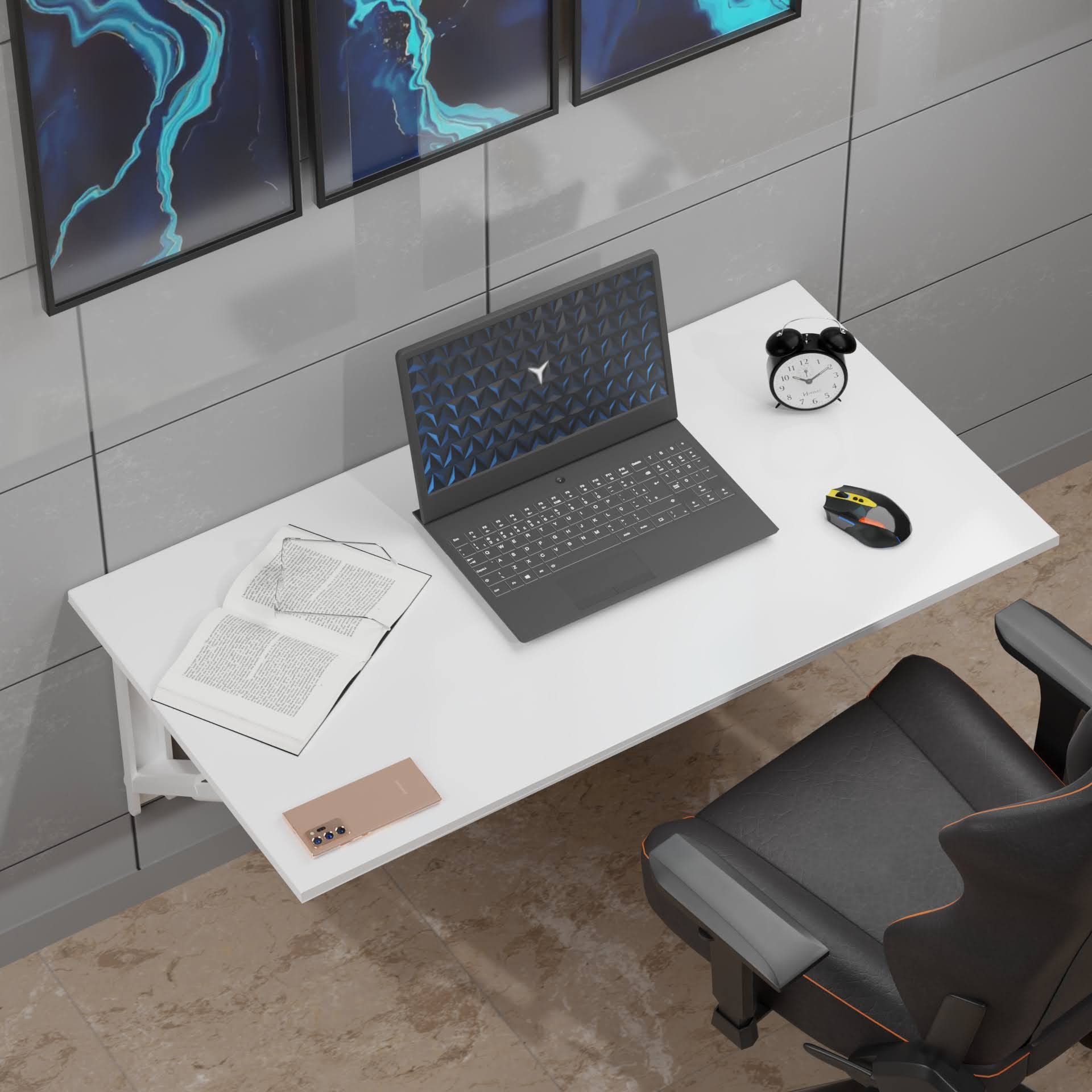 LAMPOC Wood Wall Mounted Folding Laptop Computer Table (48X73 cm, White) 2