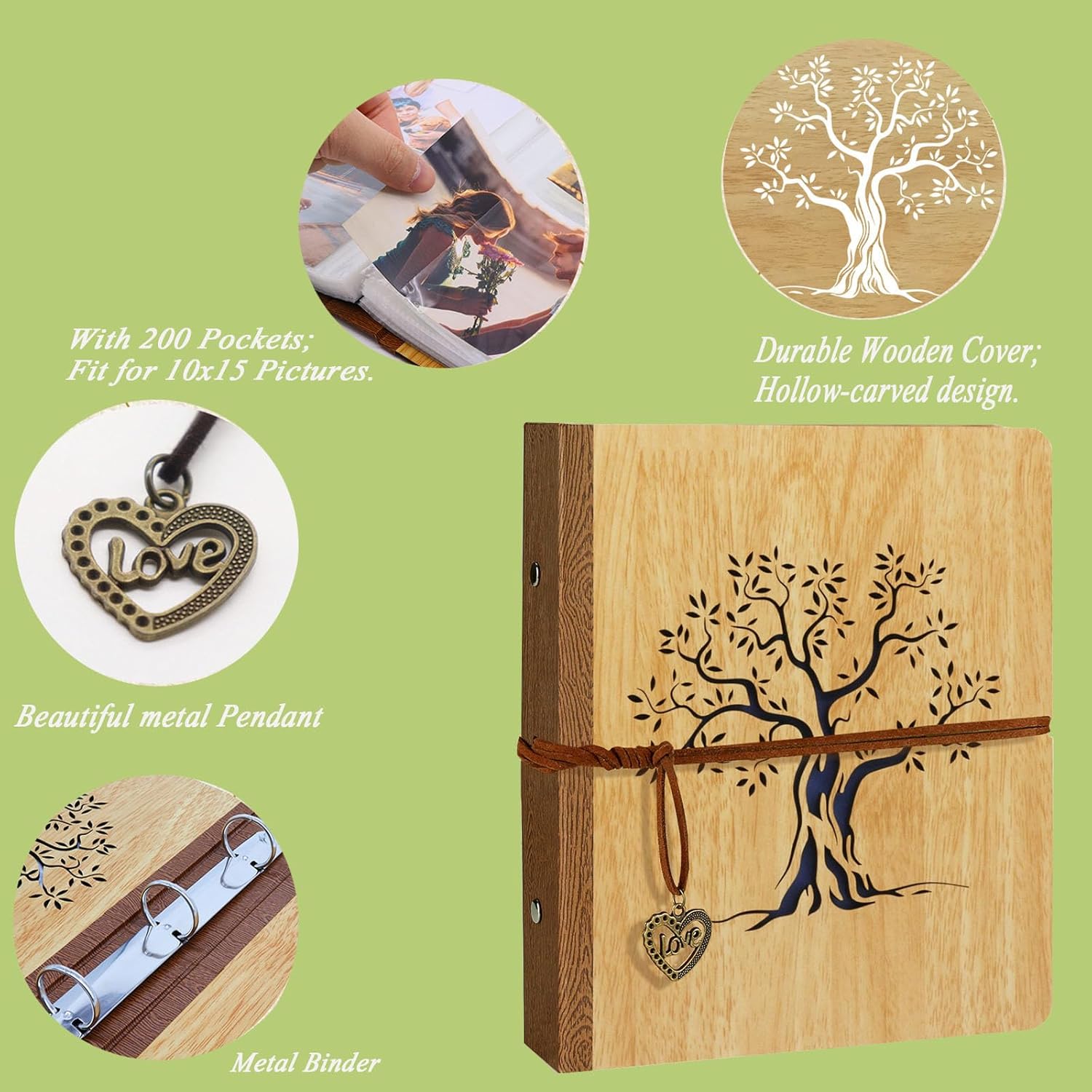 ZEEYUAN 4x6 Photo Album Small Holds 200 Pictures Life Tree 4x6 Family Photo Album,Grandma Gifts Mothers Day Gift for Mom from Daughter Son Fathers Day Gift for Dad - Image 4