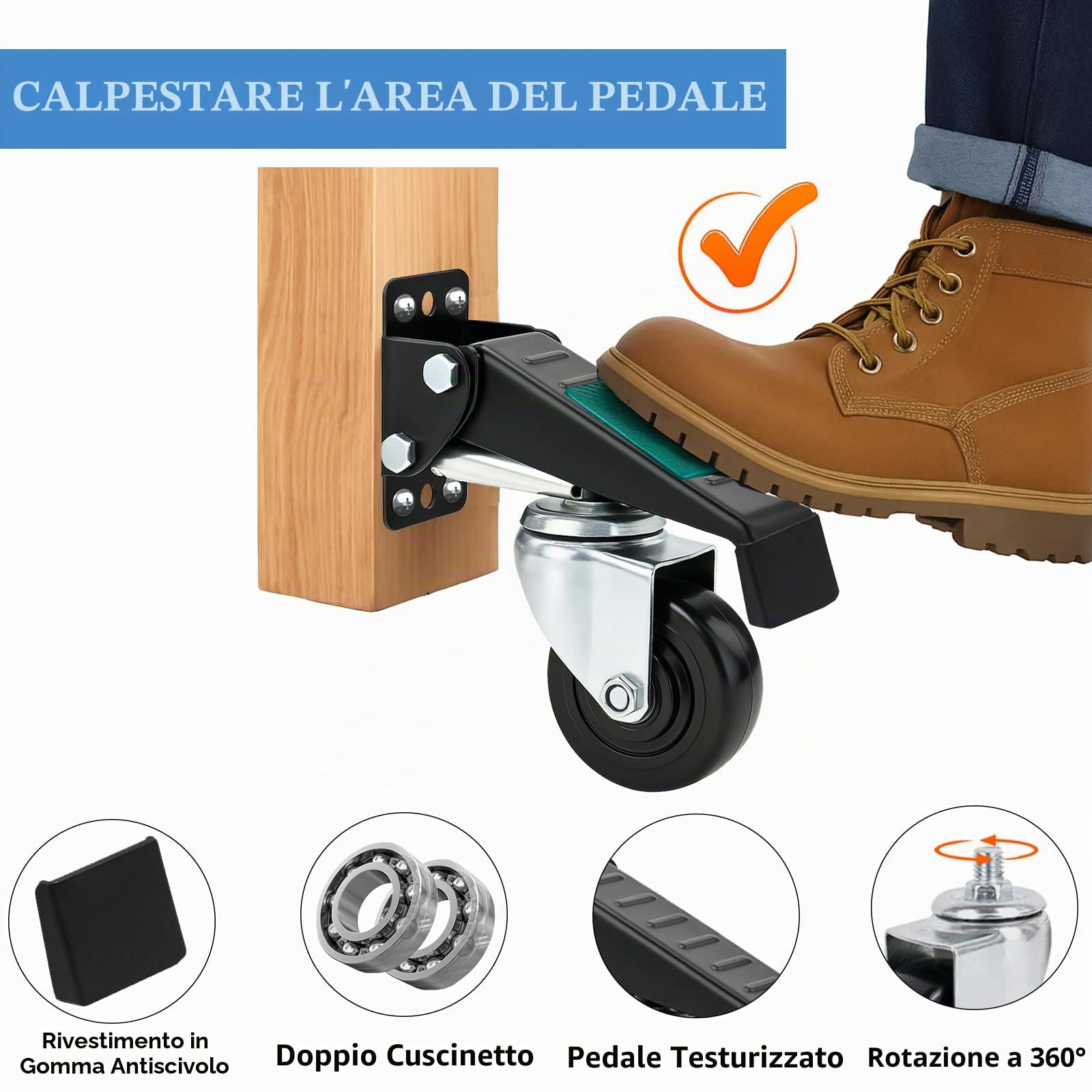 Rotelle per carichi pesanti abbassabili per banco da lavoro, capacità di carico 300KG, set di 4 ruote girevoli ruote di trasporto rotazione di 360°, rotelle per banchi da lavoro, mobili
