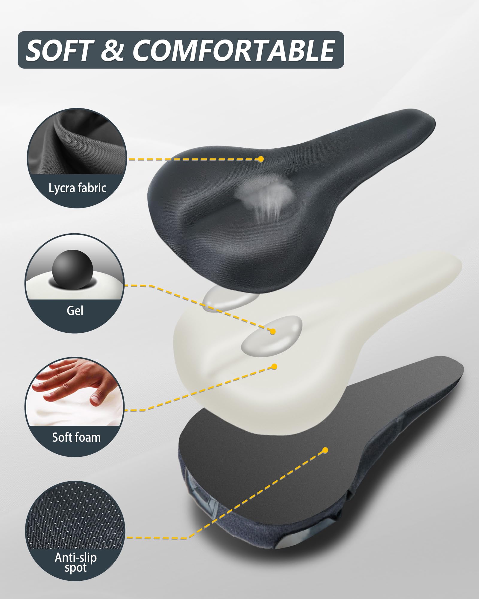 Housse De Selle Vélo Gel – Coussin Extra Confort, Noir, Universel, ERFGT