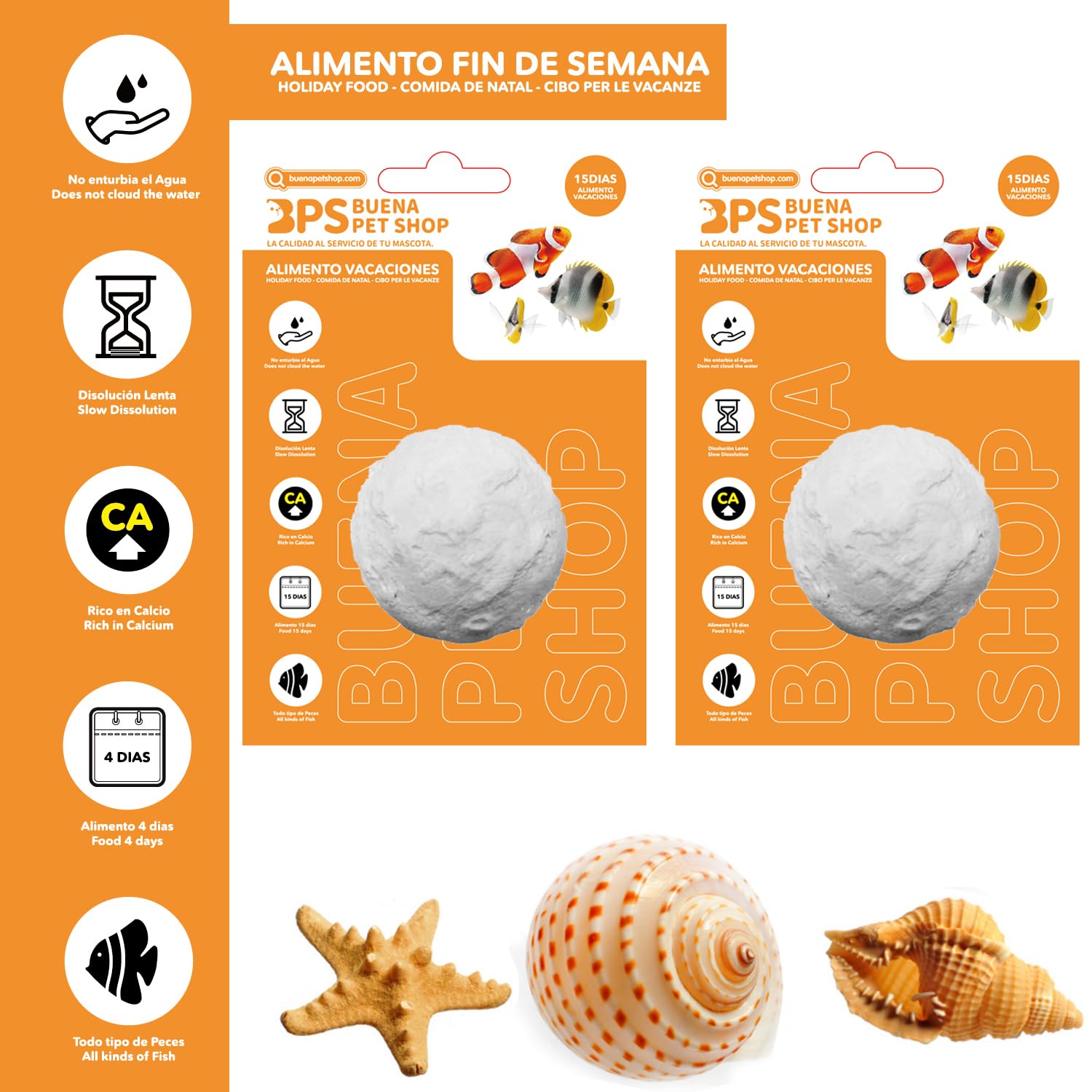 BPS 4 Piezas Alimento de Peces para Fin de Semana para 15 Días para Todos Tipos de Peces de Acuario Bloque de Comida BPS-4125 * 4