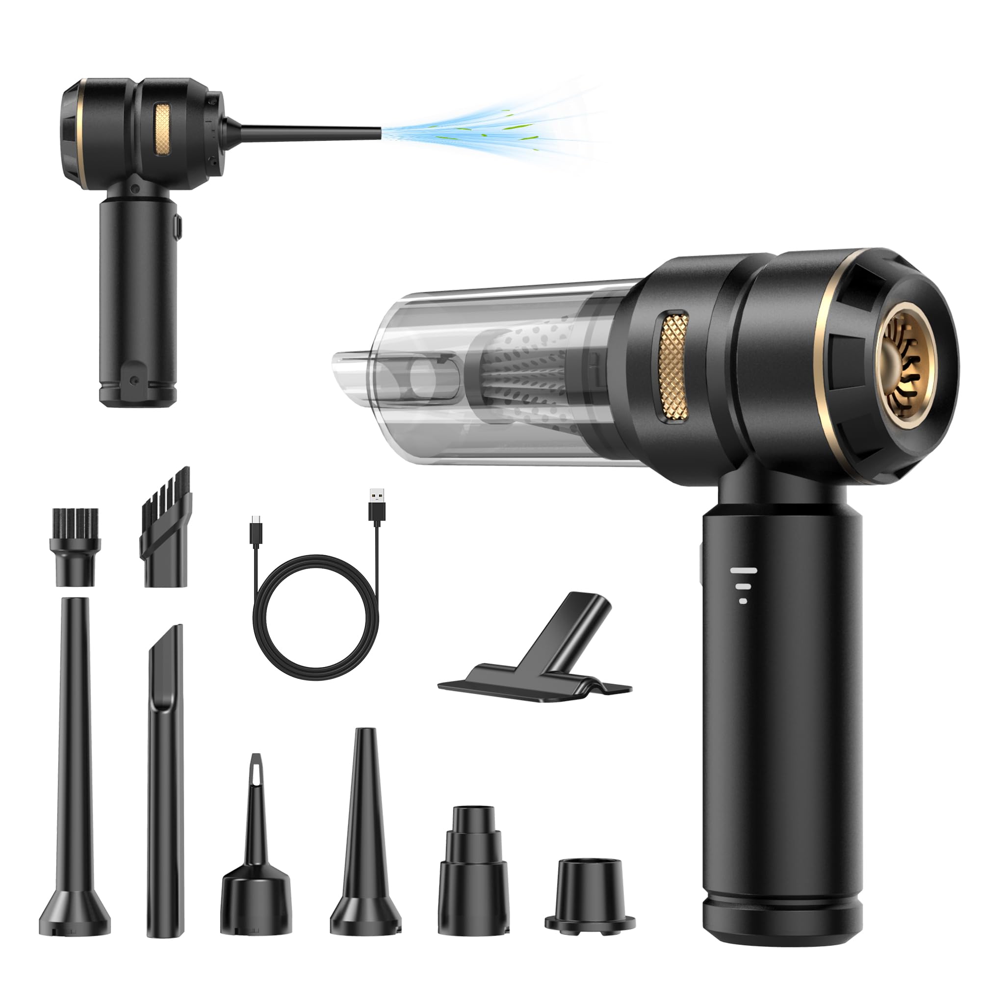 Svoko Car Vacuum Cleaner 4 in 1, 20000Pa Cordless Vacuum Cleaner with Brushless Motor, Mini Vacuum Cleaner for Car Use & Home, 6000mAh Rechargeable Battery, 3 Speed Modes, 9-in-1 Kit, USB Type-C