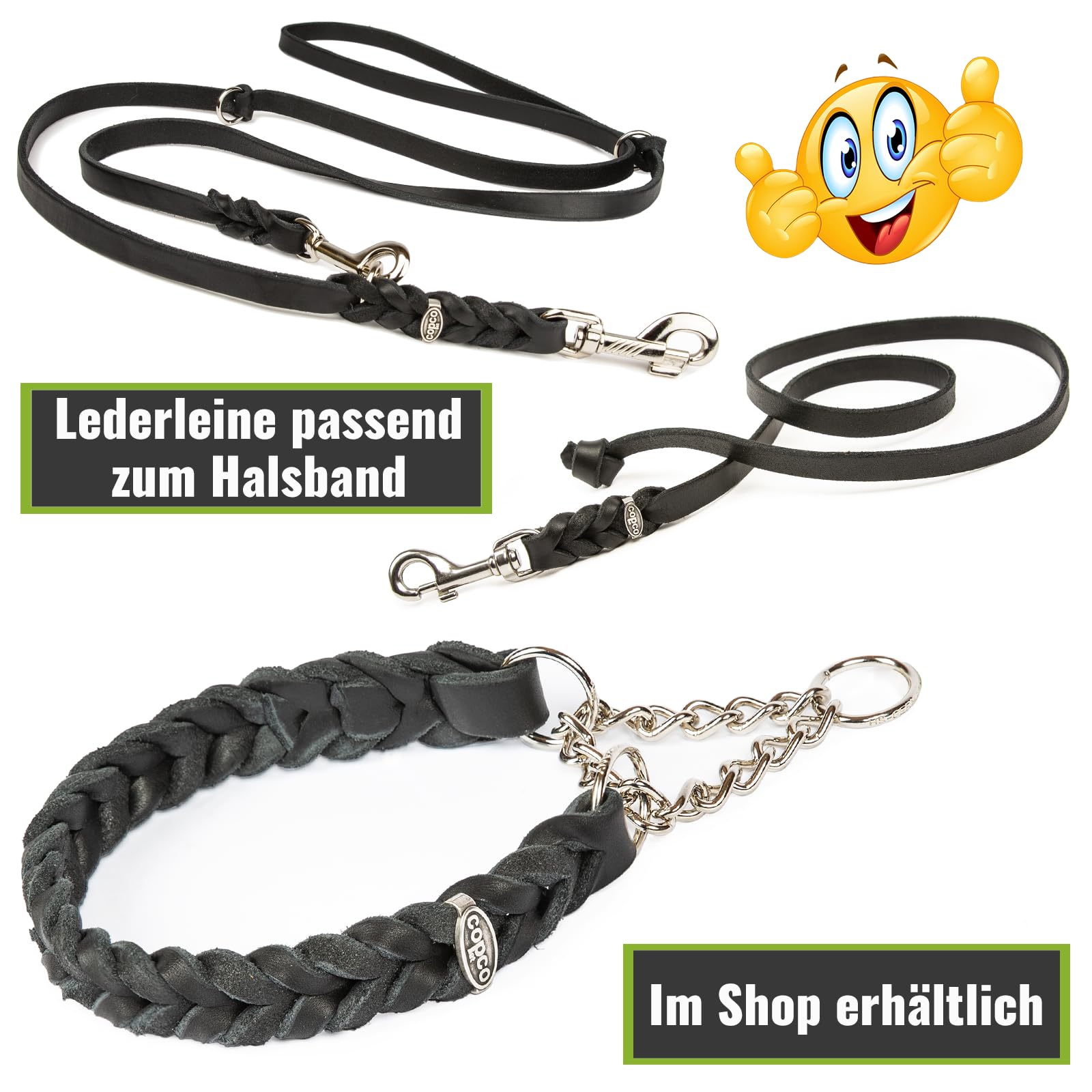 copcopet – Catena Collana in pelle intrecciata con trenino Stop grasso