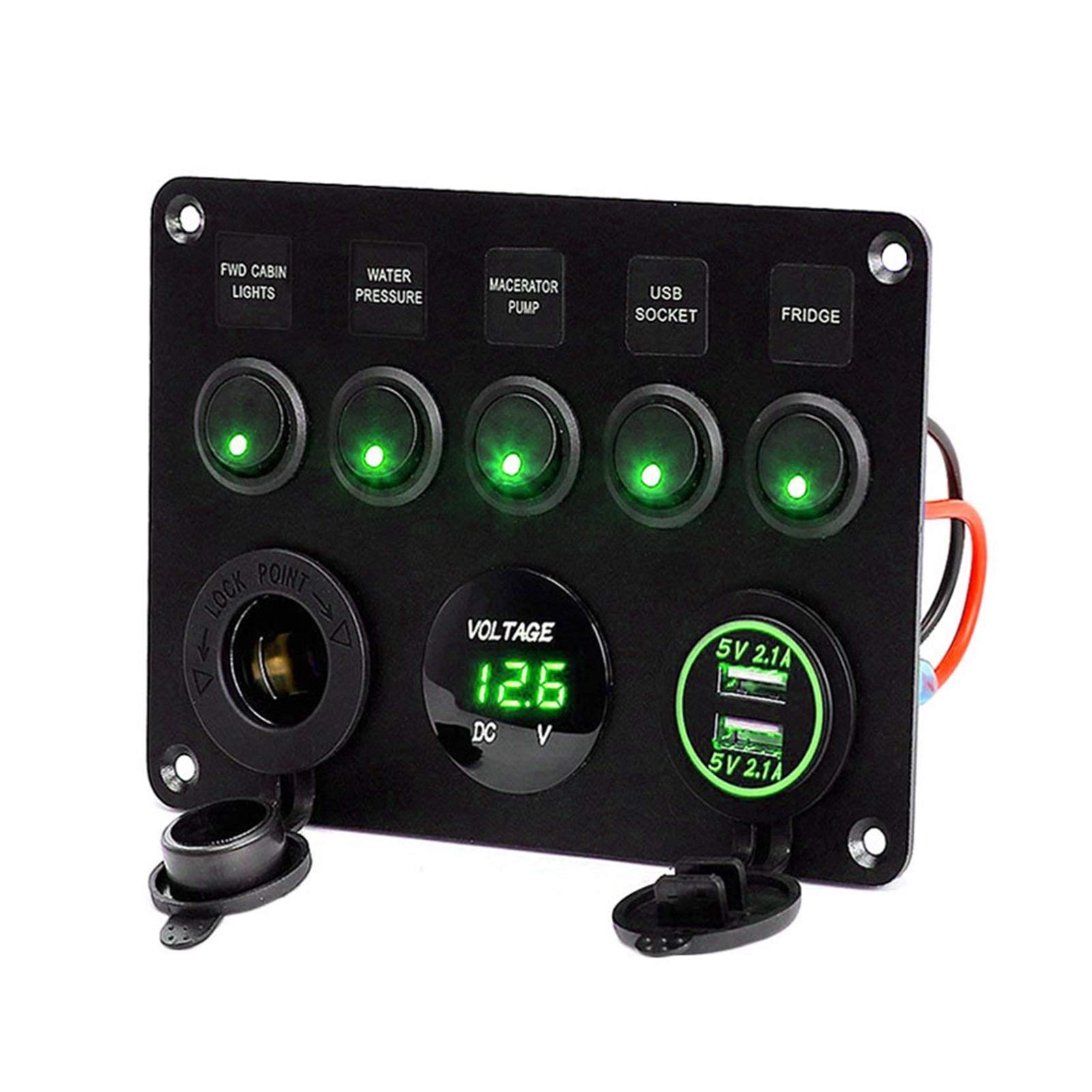 5-krotny wielofunkcyjny panel przełączników łodzi morskich, do przełącznika kołyskowego 12 V, woltomierza samochodowego, ładowarki samochodowej USB, gniazda zasilania