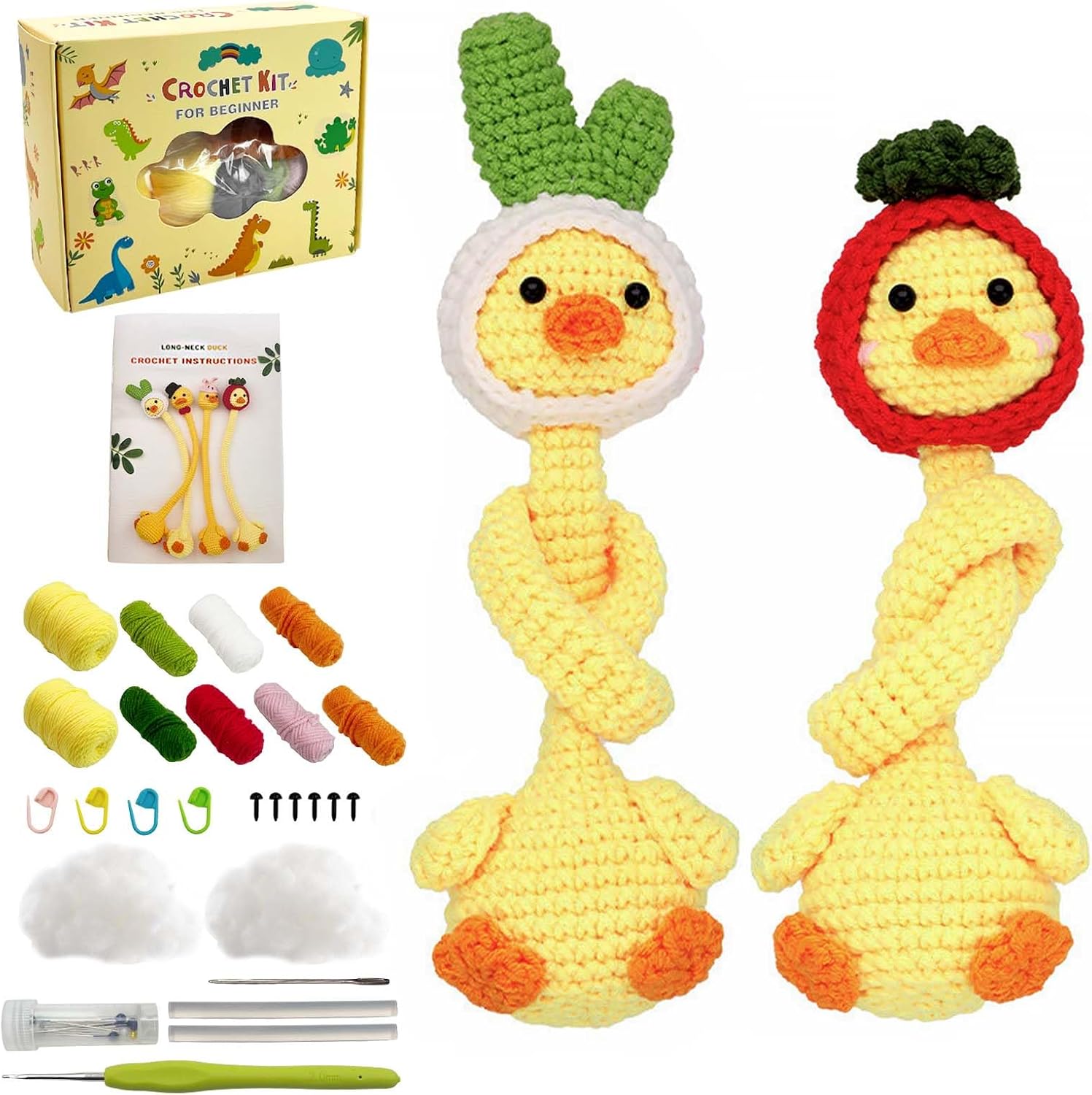 SNAIL GARDEN Crochet Kit for Beginners, Hangable 2 Pack Long-Neck Duck Knitting Kit, Crochet Kits for Adults with Step-by-Step Video Tutorial, DIY Crochet Animals Craft Gift for Crochet Lovers