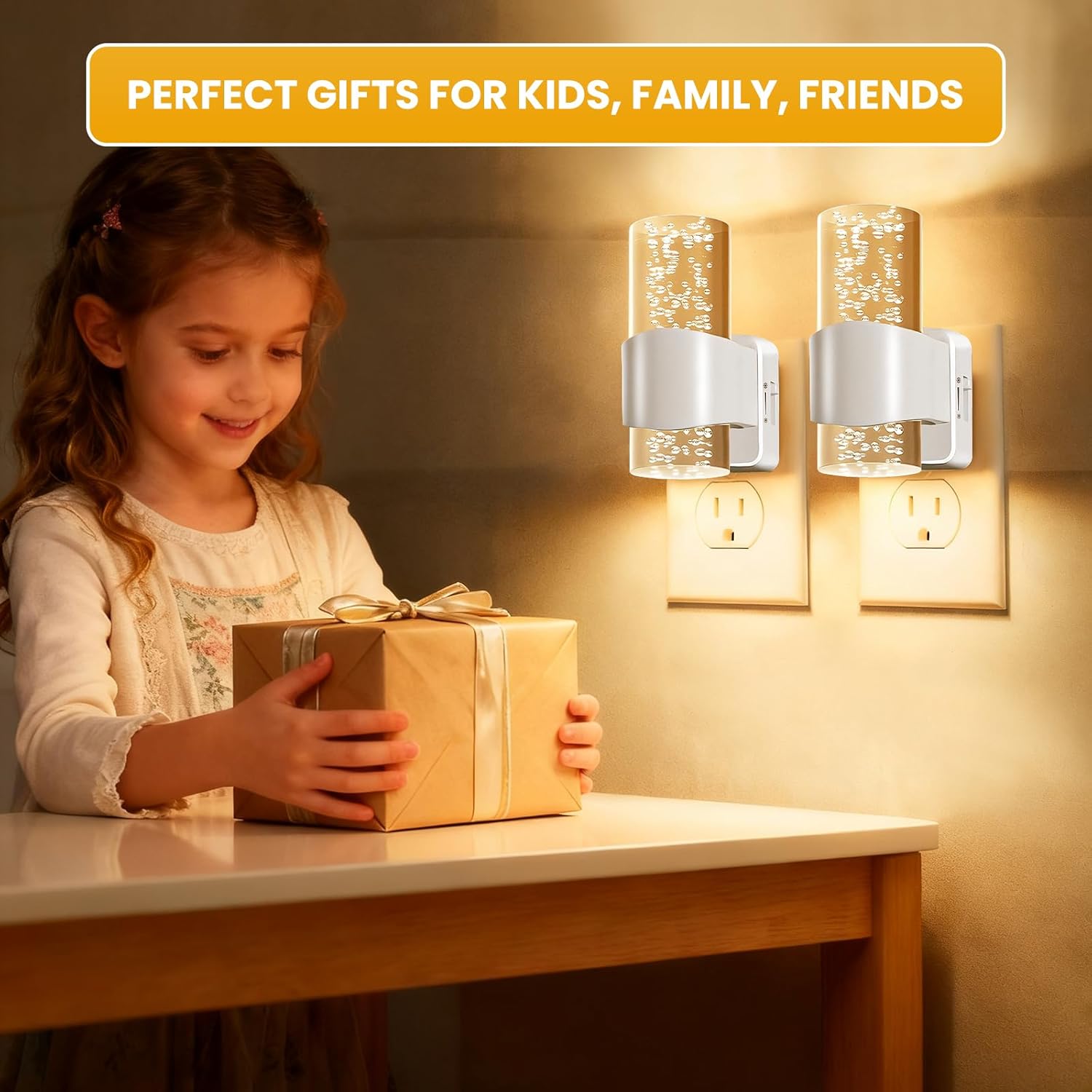 JIURUN 2 Pack LED Night Light Plug in, Auto Dimming Night Light with Light Sensor, 3000K Warm White Soft Glow Nightlight for Bedroom Bathroom Hallway Stairs Kids Room Nursery