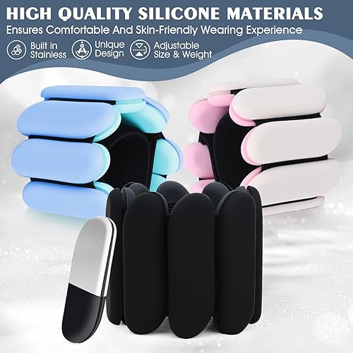 Miniatura 3 de Juego de 2 pesas para muñeca (1 libra cada una), pesas de tobillo, pesas para brazos y piernas para mujeres y hombres, brazaletes ajustables para