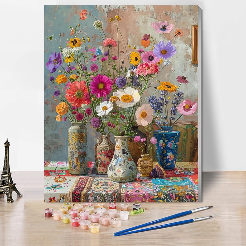 Jakener Flower Paint by Numbers for Adults with Frame,Painting by Numbers for Adults DIY Paint by Numbers Kits for Home Wall Decor 12x16inch