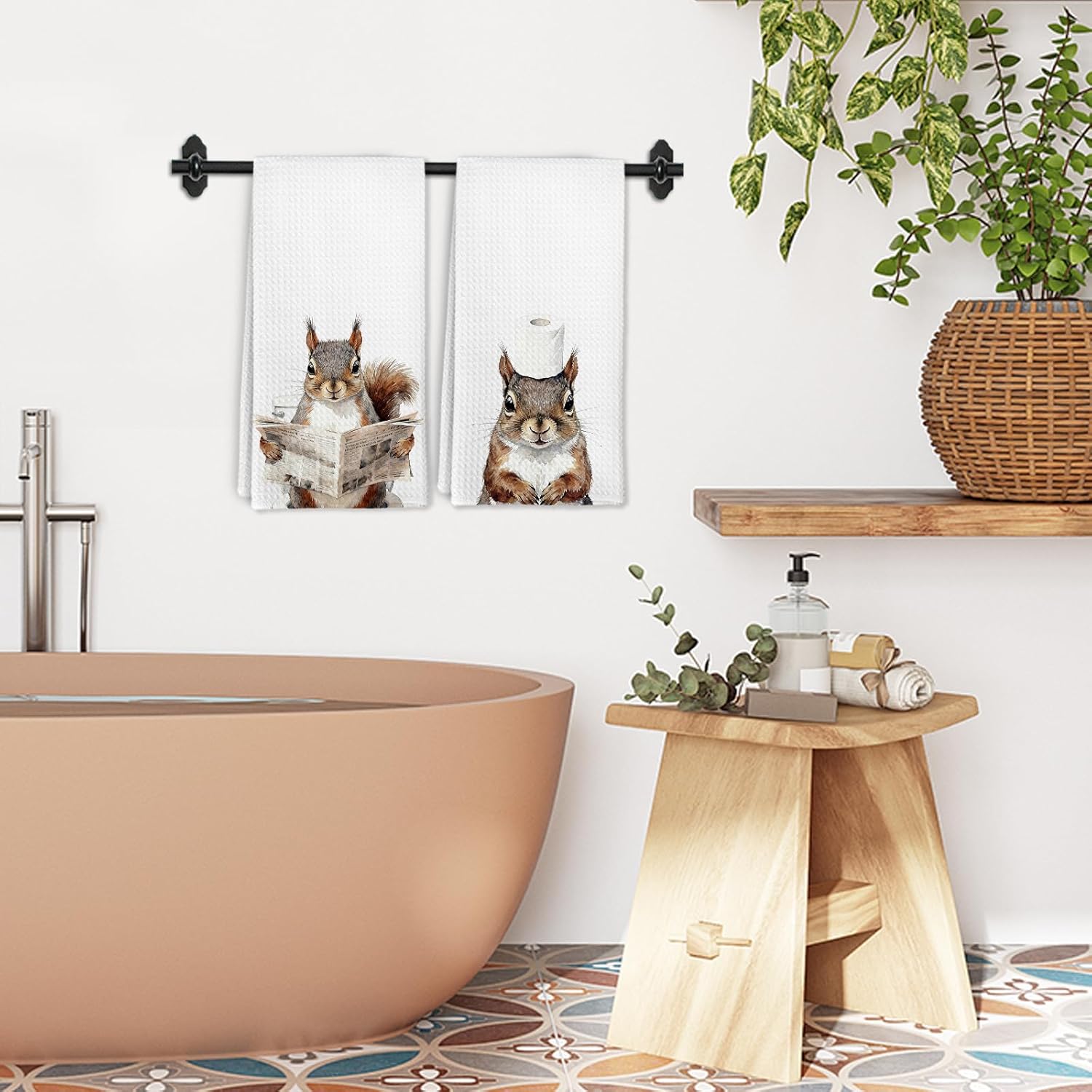 Funny Squirrel Hand Towels for Bathroom Washroom, Rustic Squirrels Decorative Hand Towels Set of 2, Cute Wild Animals Squirrel Dish Tea Towels for Kitchen Cabin Farmhouse Decor, 16x24 Inch - Image 6