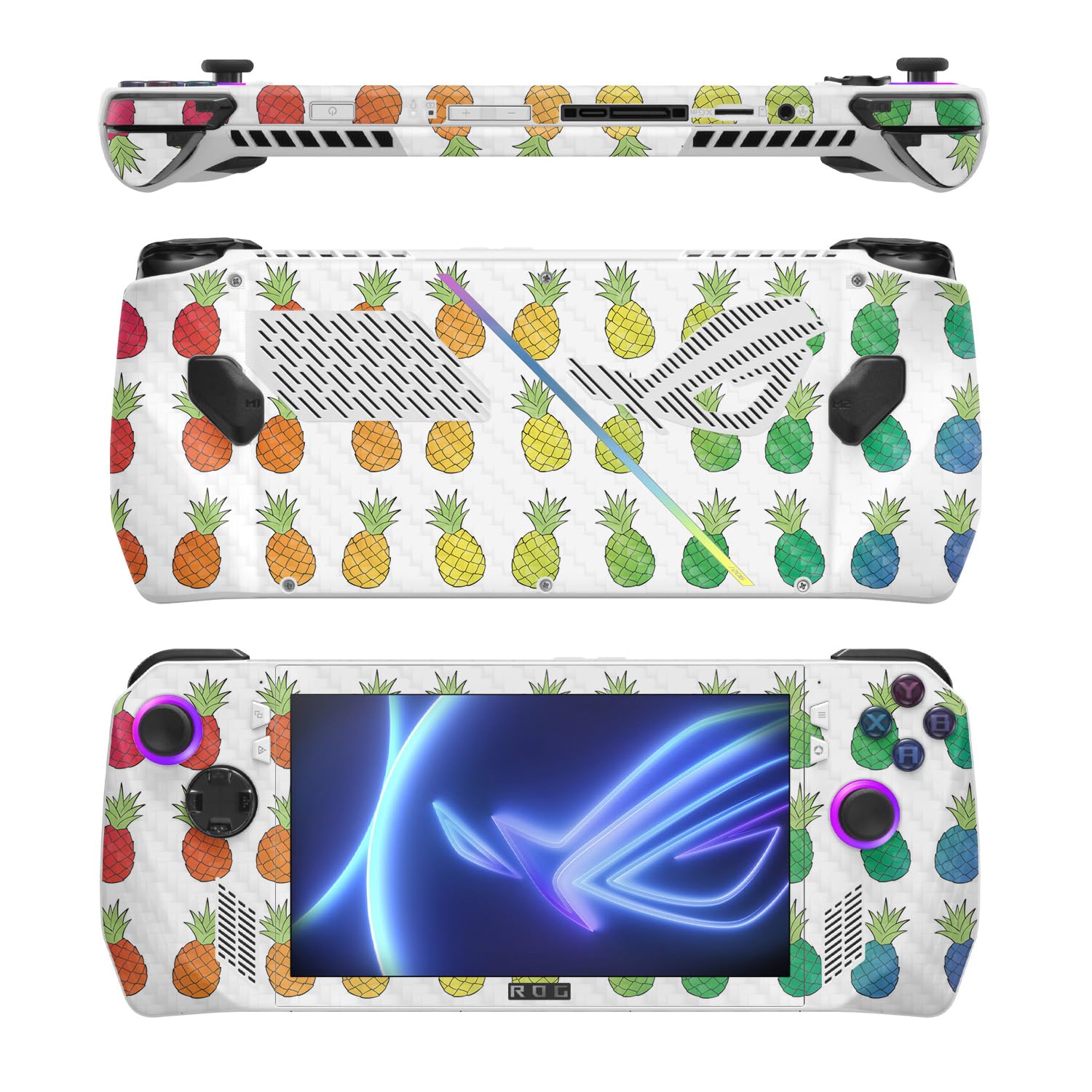 MightySkins Carbon Fiber Skin Compatible with Asus ROG Ally - Rainbow Pineapples | Protective, Durable Textured Carbon Fiber Finish | Easy to Apply
