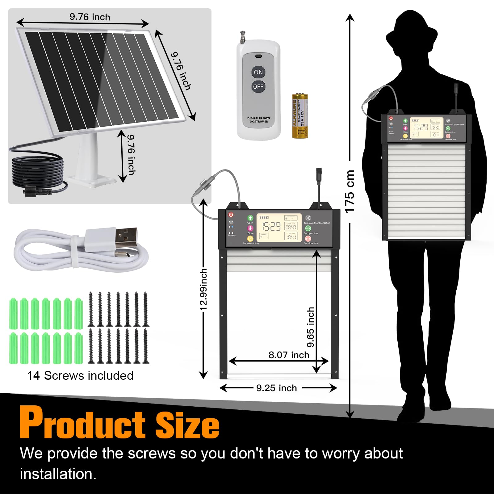 Puerta automática de pollo solar de aluminio, tapa eléctrica para pollos con aplicación WiFi, sensor de luz, temporizador, mando a distancia, pantalla LCD, batería de 4000 mAh y protección contra