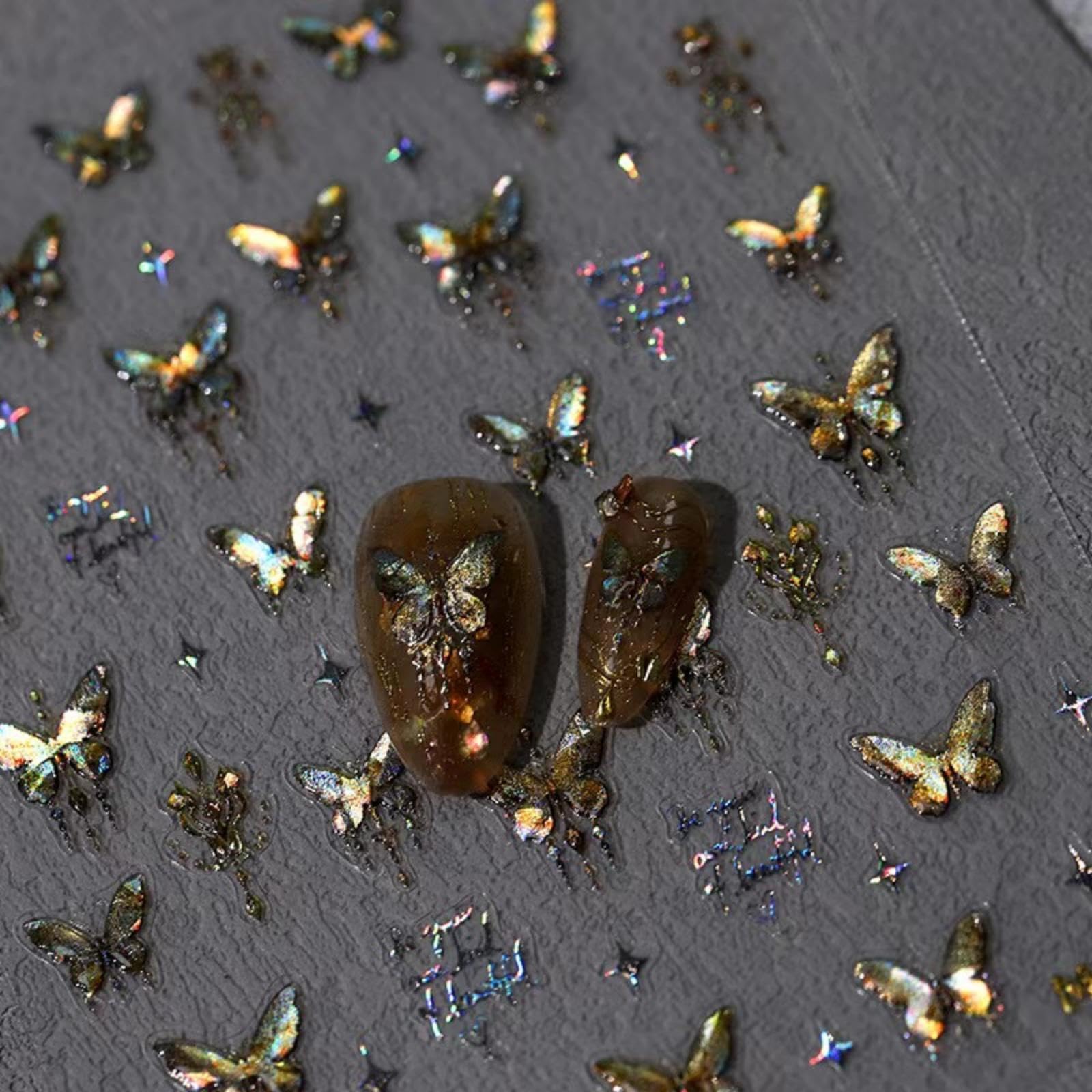 Butterfly Nail Art Stickers 5D Embossed Nail Decals Golden Self Adhesive Bronze Nail Sticker for Nails Art Design for Women Girls Christmas Supplies Manicure Decorations Accessories