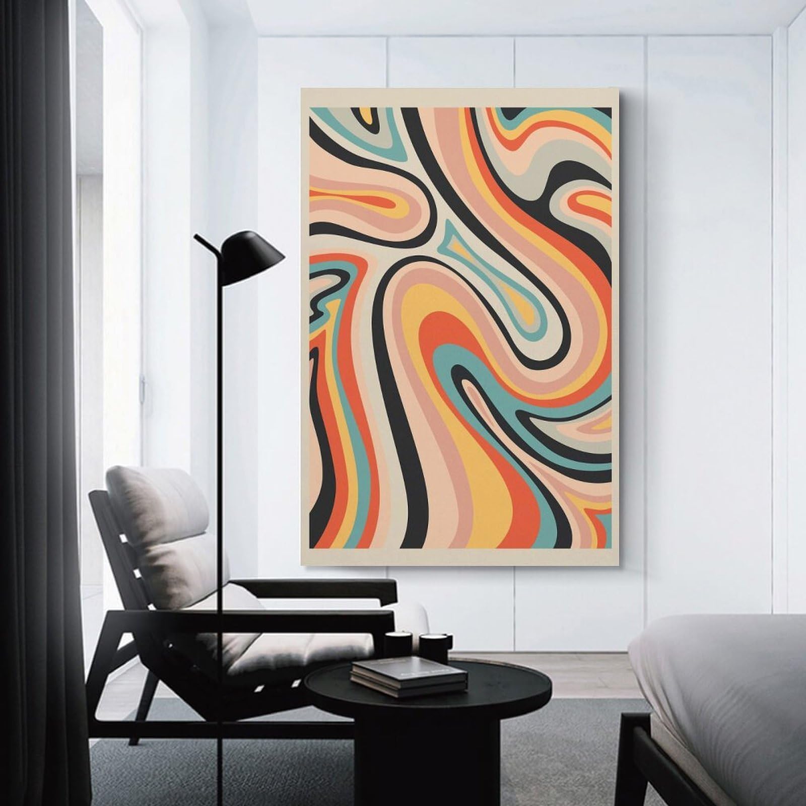 Junmoney Retro Swirl Abstract Art Home Decor Wall Art, 24x36inch(60x90cm), for Wall Displays, Bedrooms Or Room Updates, Ideal for Building A Coordinated Art Wall