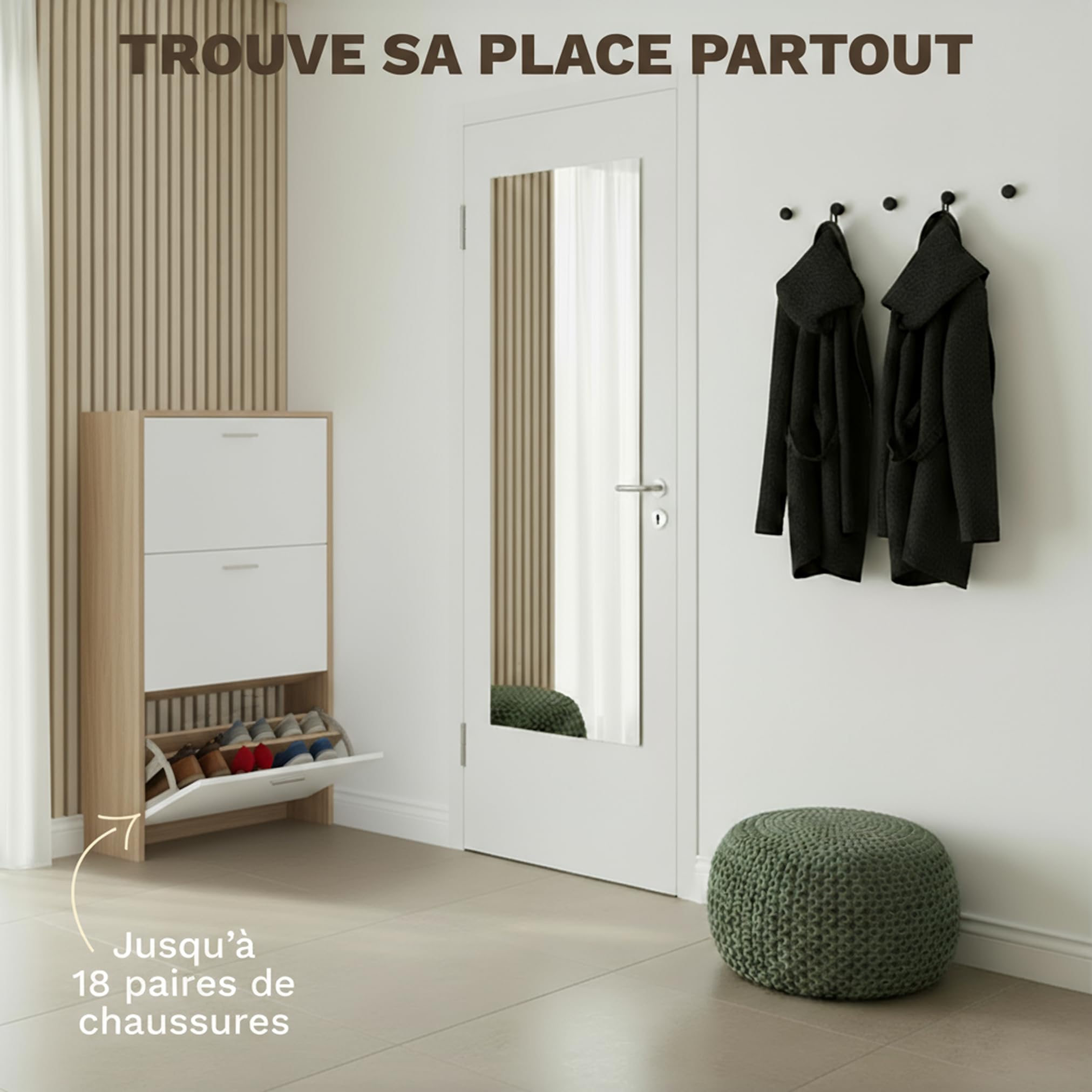 CATAVANA Schuhschrank Schmal - 3 Fächer für 18 Paar - Schuhregal Geschlossen - Platzsparend & Modern – Schuh Regal mit hoher Kapazität - Schuhe Schrank 60 x 24 x 113cm - Shoe Cabinet