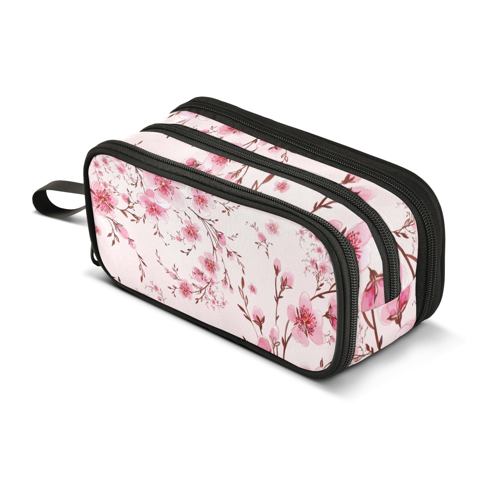 Mnsruu Pink Cherry Blossom Flowers Pencil Case Large Capacity Pen Bag Girls Boys Pencil Pouch Stationery Organizer Holder Zipper Pen Case for School Office