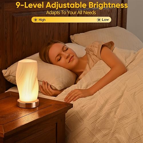 Miniatura 3 de Lámpara de mesita de noche con adaptador USB, control de botón para dormitorio, metal, 12 vías, regulable, pequeña lámpara de mesita de noche con