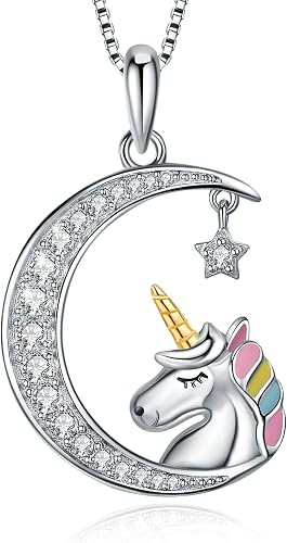 URMWMOO Unicorn Necklace S925 Sterling Silver Cute Animal Pendent Necklaces Jewe